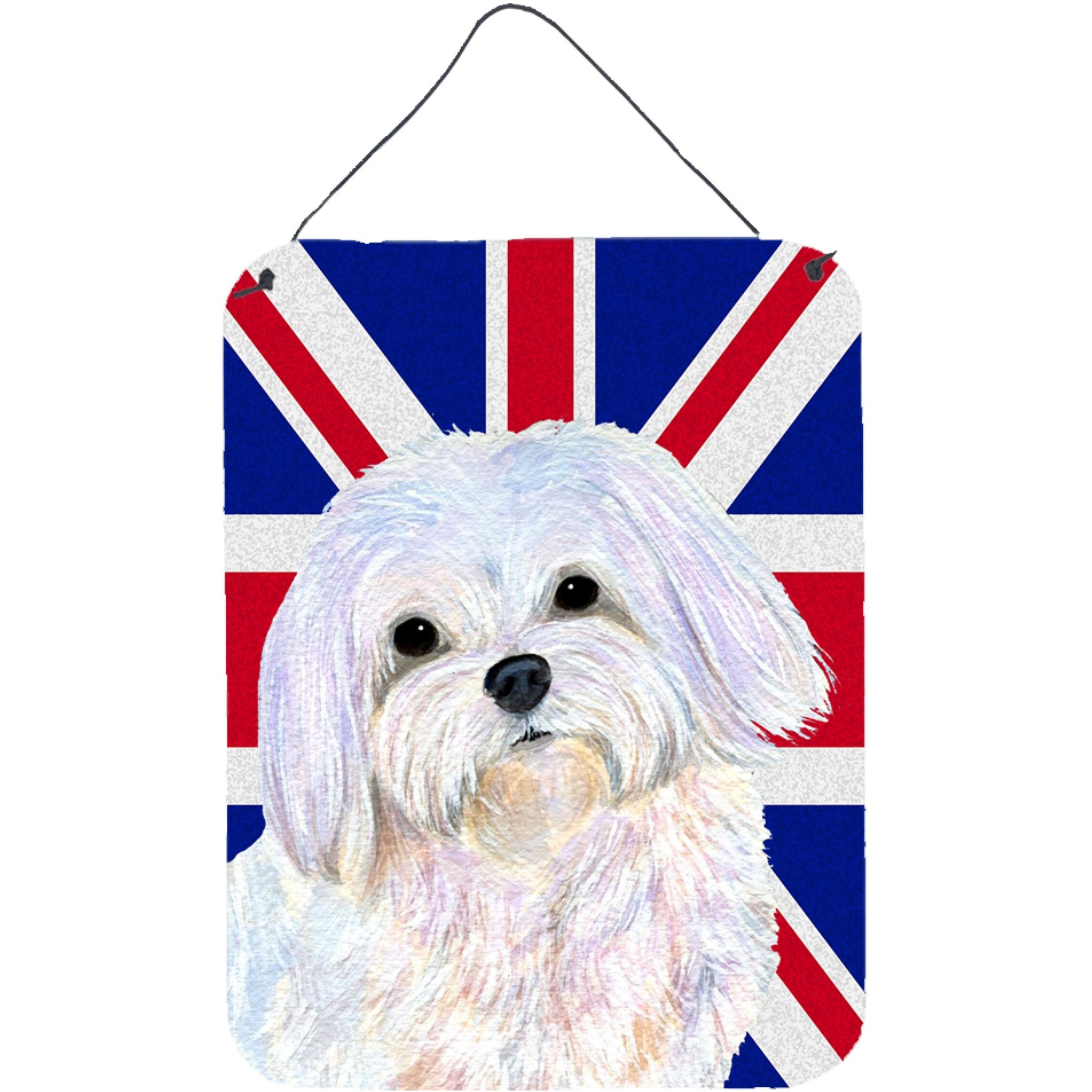 &quotCaroline's Treasures SS4924DS1216 Maltese with English Union Jack British Flag Wall or Door Hanging Prints, 16"" x 12"""