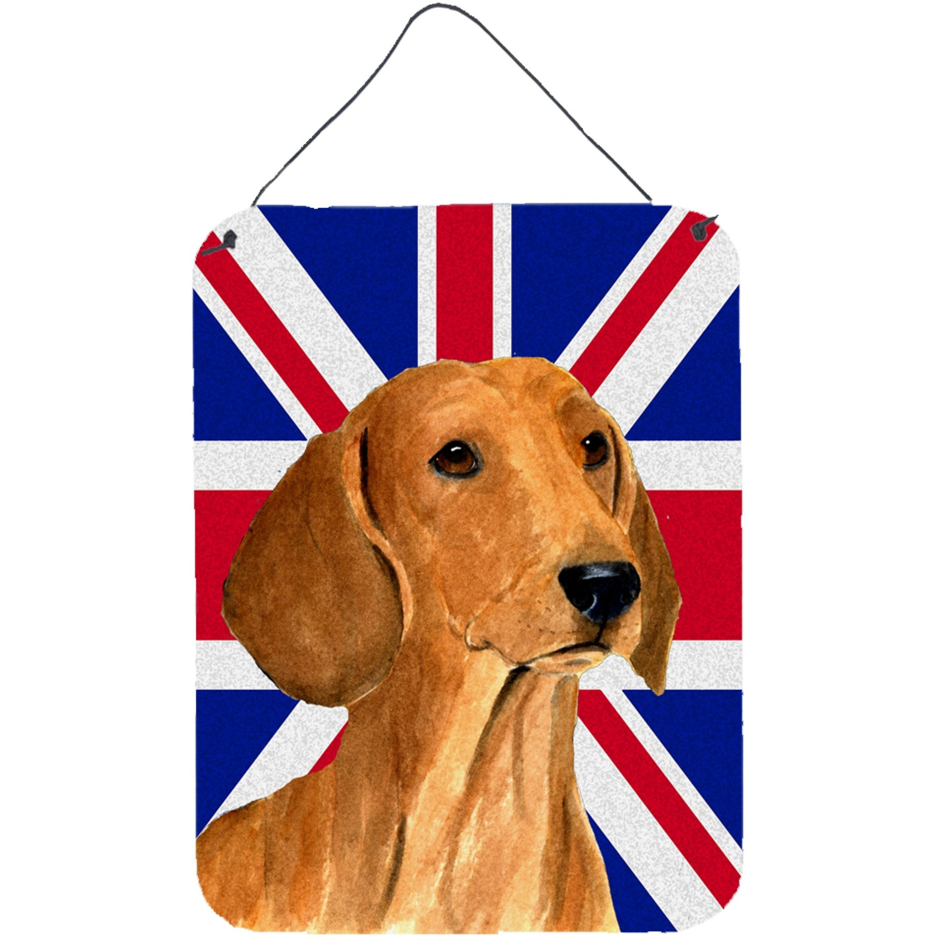 &quotCaroline's Treasures SS4929DS1216 Dachshund with English Union Jack British Flag Wall or Door Hanging Prints, 16"" x 12"""