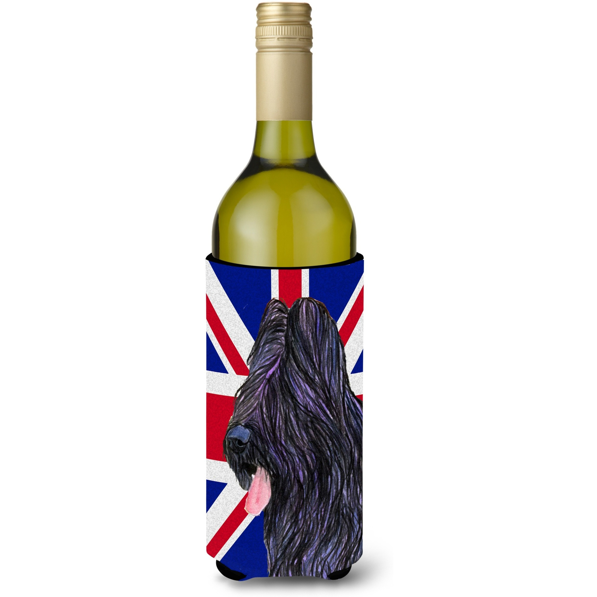 Briard with English Union Jack British Flag Wine Bottle Beverage Insulator Hugger SS4931LITERK