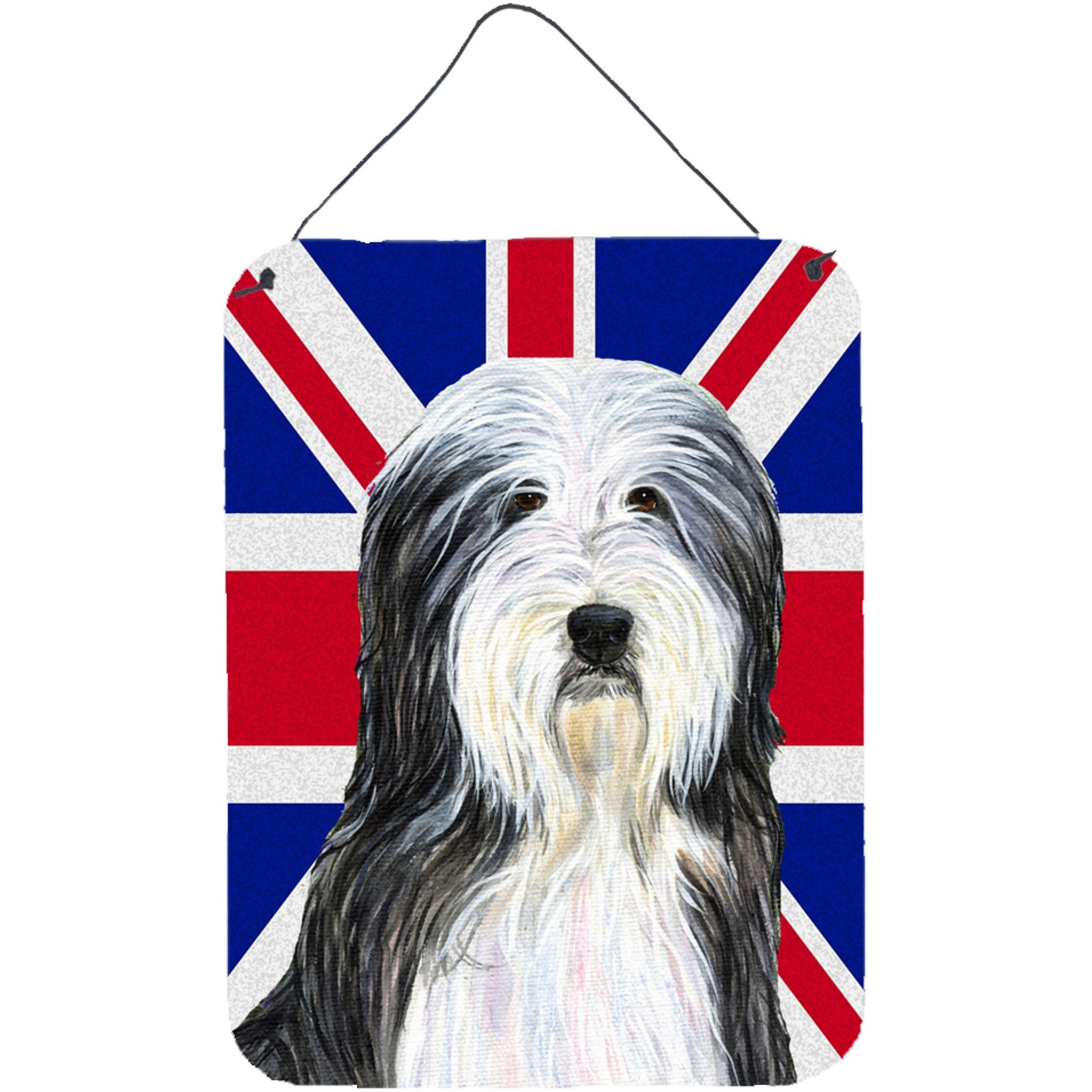 &quotCaroline's Treasures SS4939DS1216 Bearded Collie with English Union Jack British Flag Wall or Door Hanging Prints, 16"" x 12"""