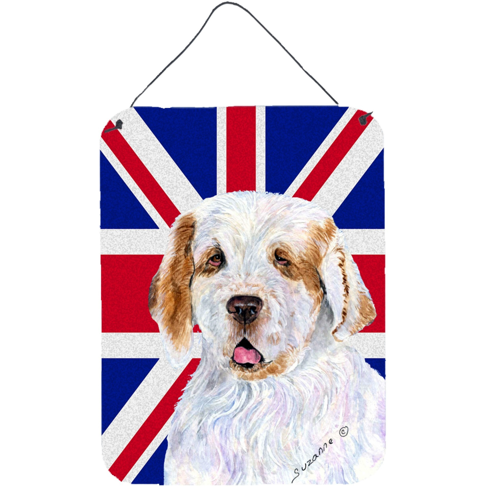&quotCaroline's Treasures Clumber Spaniel with English Union Jack British Flag Wall or Door Hanging Prints, 16"" x 12"""