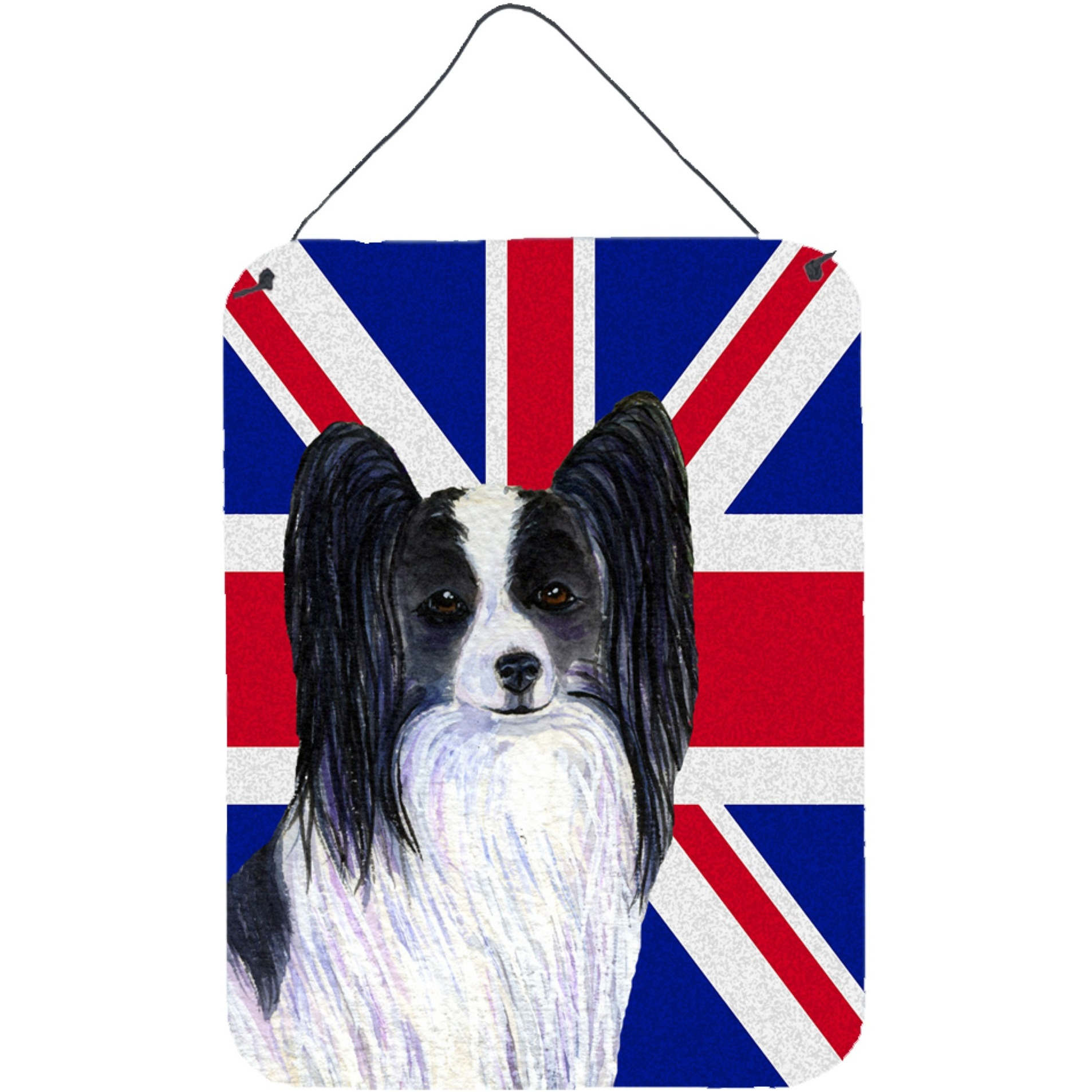 &quotCaroline's Treasures SS4947DS1216 Papillon with English Union Jack British Flag Wall or Door Hanging Prints, 16"" x 12"""