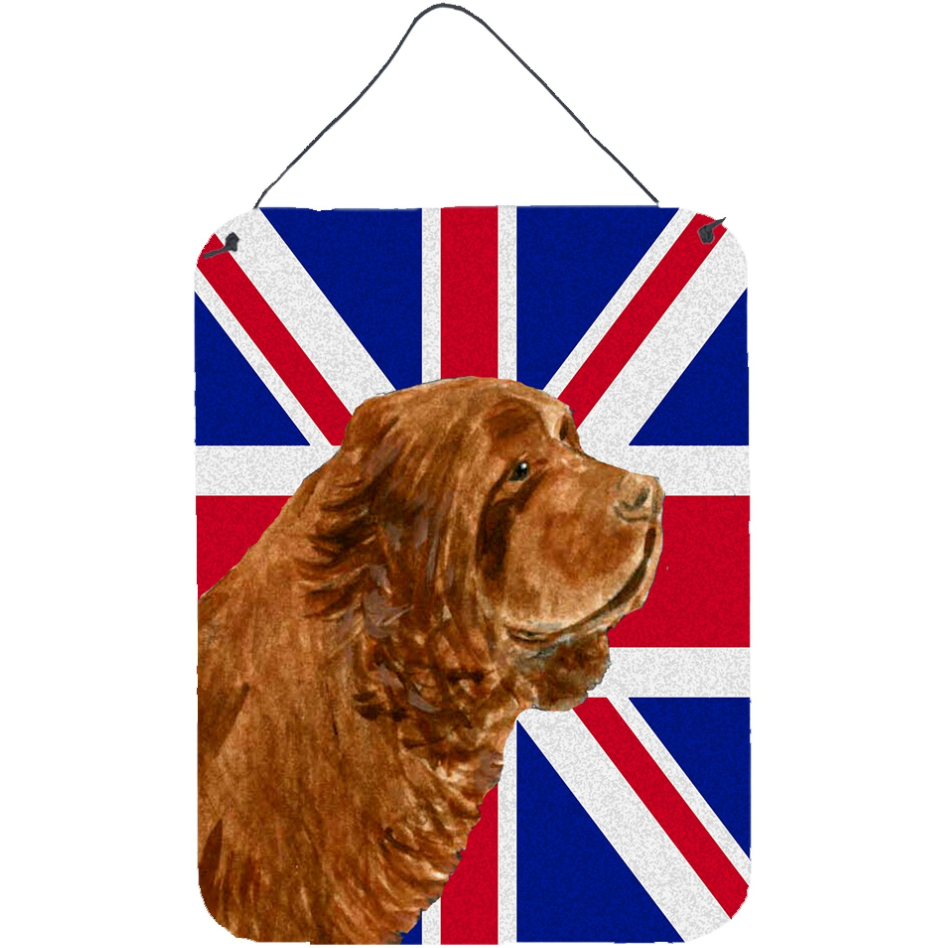 &quotCaroline's Treasures Sussex Spaniel with English Union Jack British Flag Wall or Door Hanging Prints, 16"" x 12"""