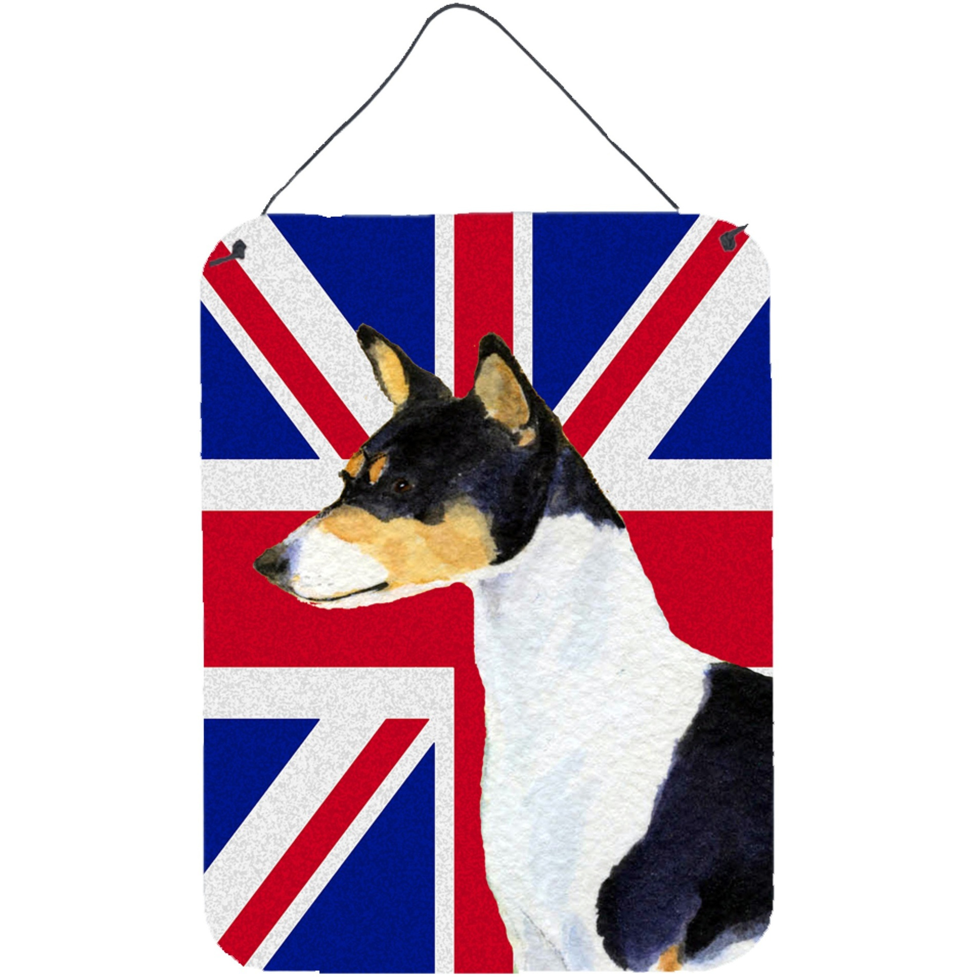 &quotCaroline's Treasures SS4956DS1216 Basenji with English Union Jack British Flag Wall or Door Hanging Prints, 16"" x 12"""