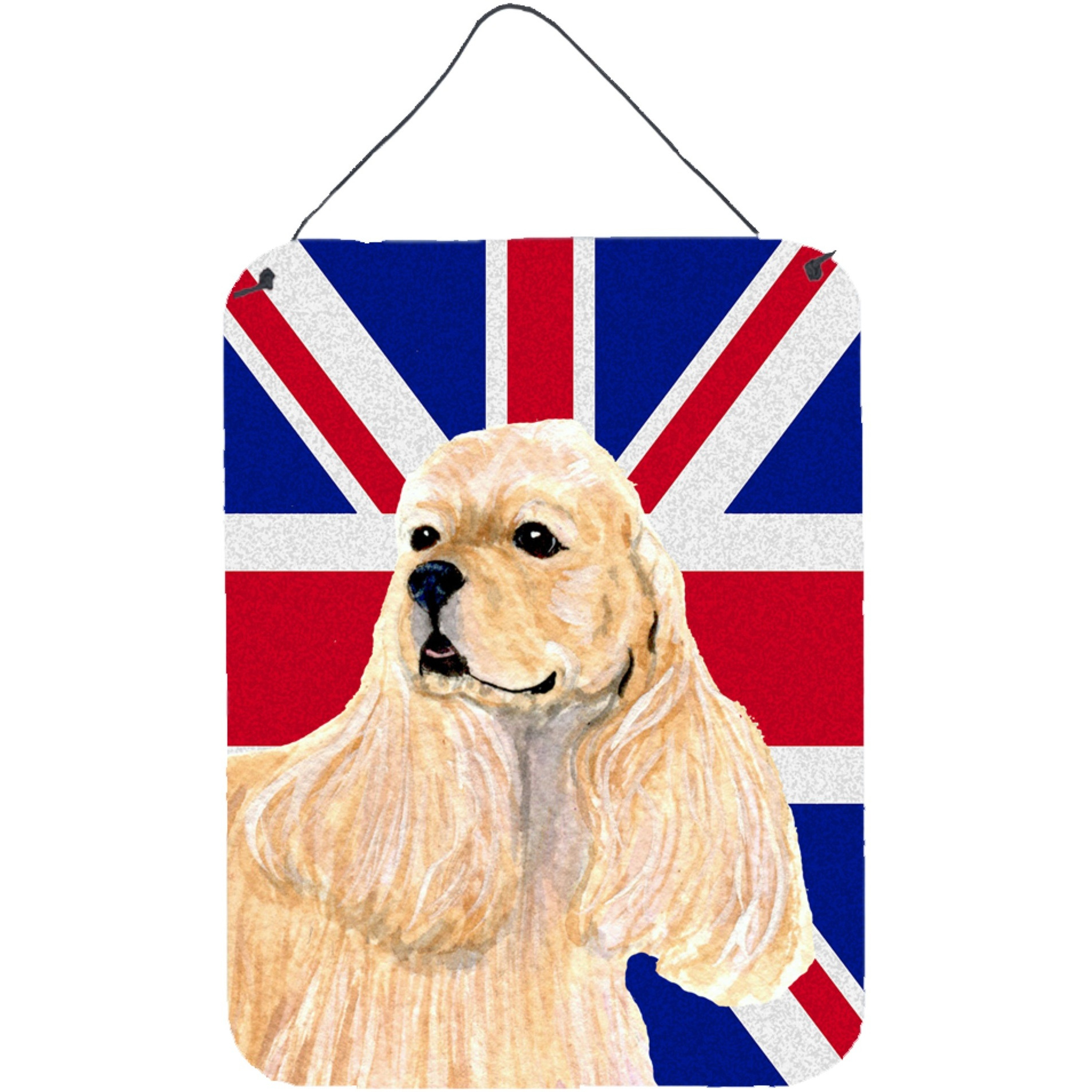 &quotCaroline's Treasures Cocker Spaniel Buff with English Union Jack British Flag Wall or Door Hanging Prints, 16"" x 12"""