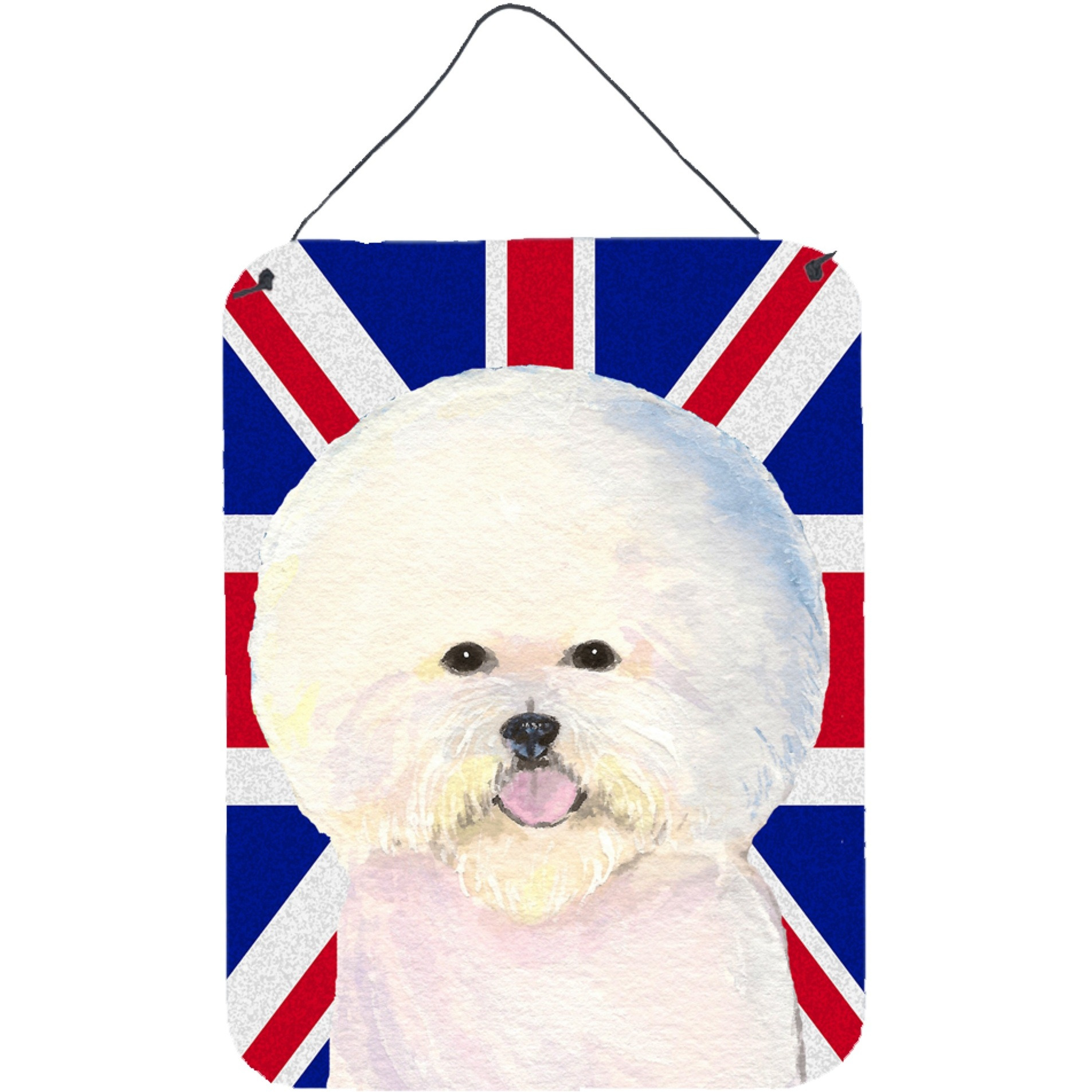 &quotCaroline's Treasures SS4968DS1216 Bichon Frise with English Union Jack British Flag Wall or Door Hanging Prints, 16"" x 12"""