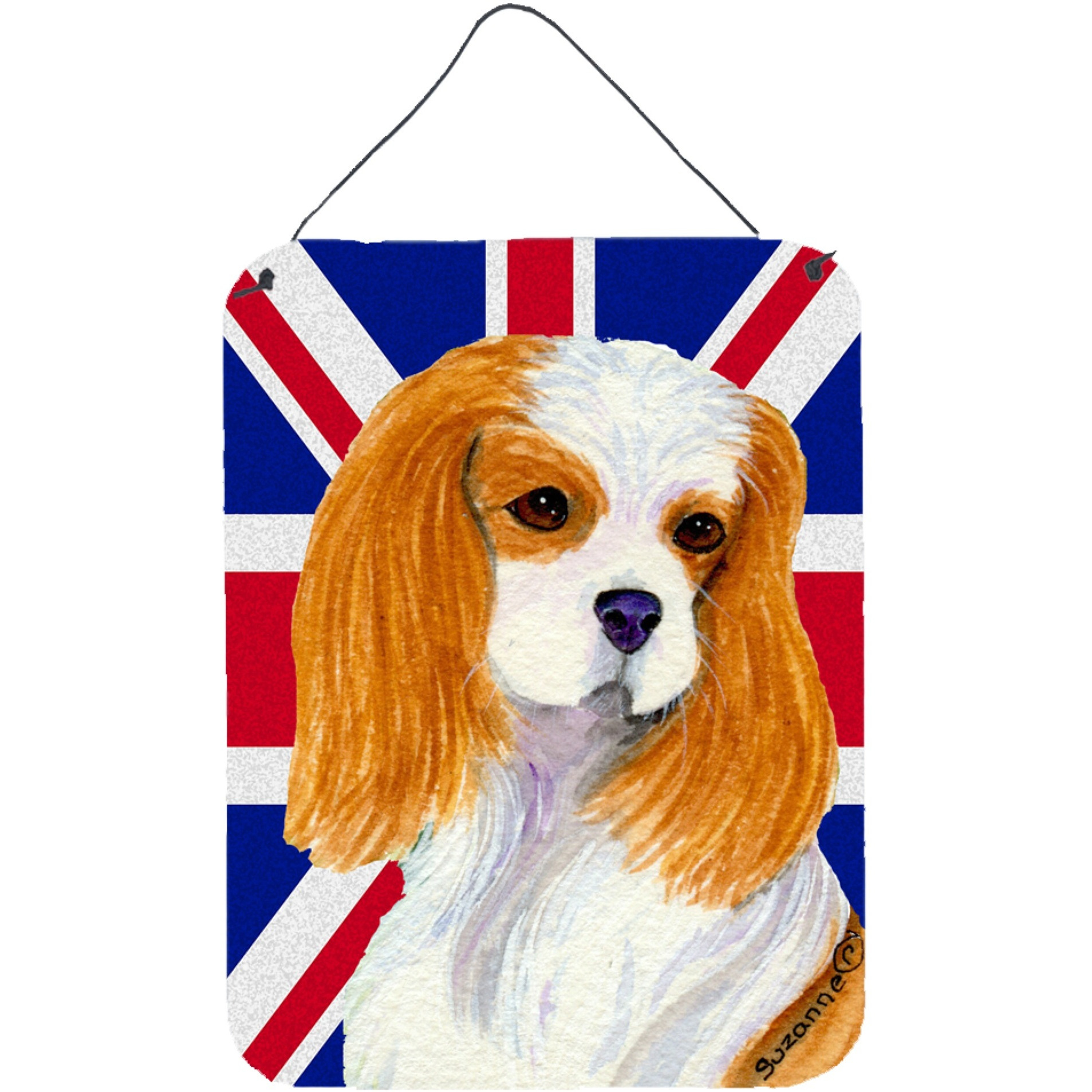 &quotCaroline's Treasures SS4969DS1216 Cavalier Spaniel with English Union Jack British Flag Wall or Door Hanging Prints, 16"" x 12"""