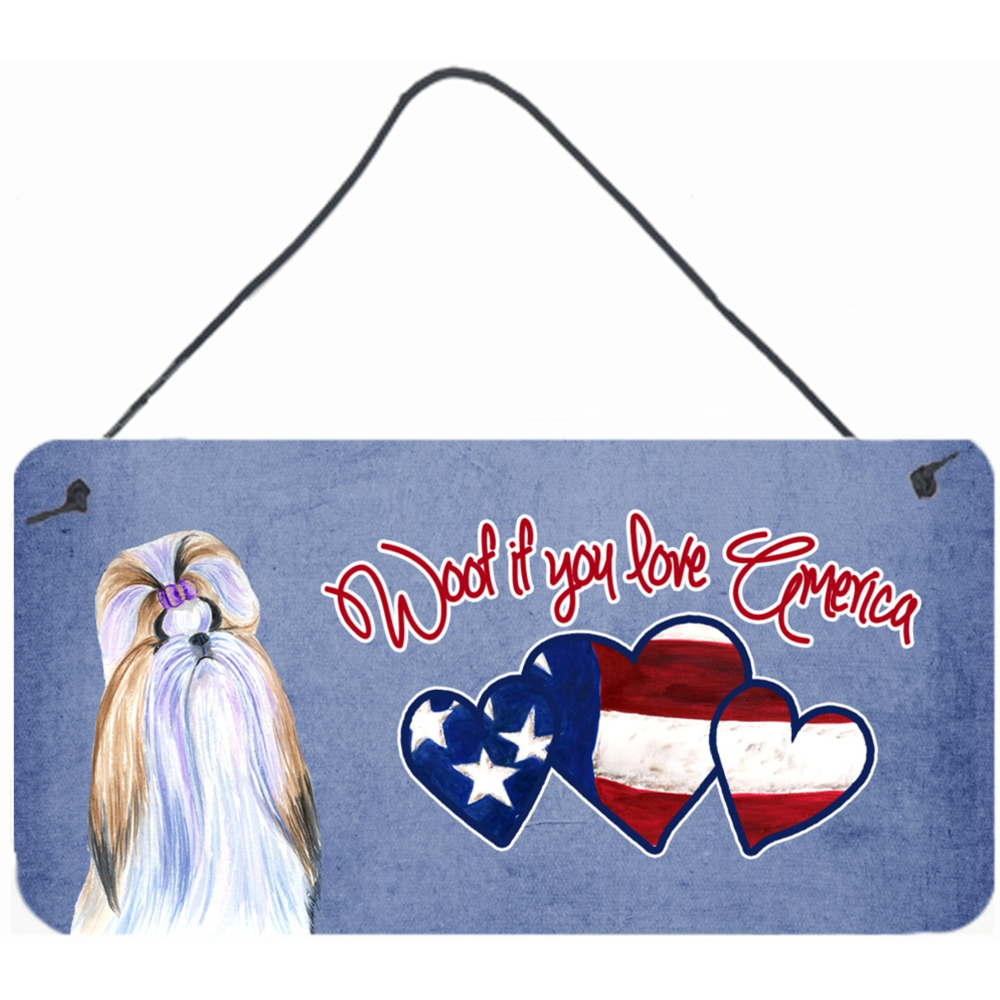 &quotCaroline's Treasures SS4977DS612 Woof If You Love America Shih Tzu Wall or Door Hanging Prints, 6 x 12"""