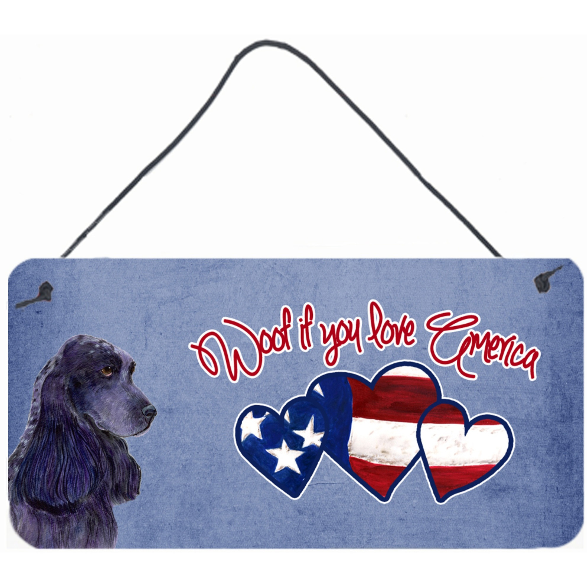 &quotCaroline's Treasures Woof If You Love America Black Cocker Spaniel Wall or Door Hanging Prints, 6 x 12"""