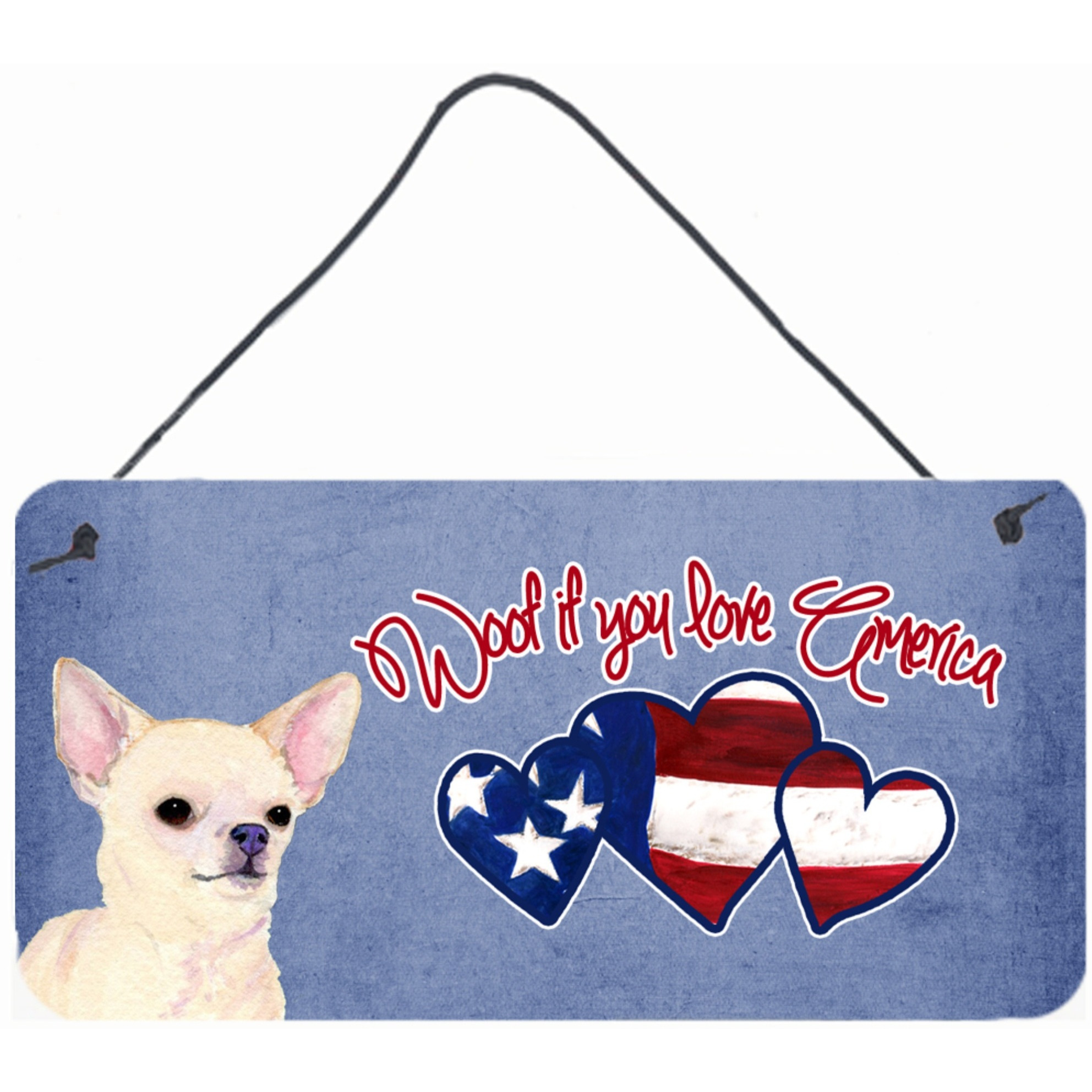 &quotCaroline's Treasures SS4984DS612 Woof If You Love America Chihuahua Wall or Door Hanging Prints, 6 x 12"""