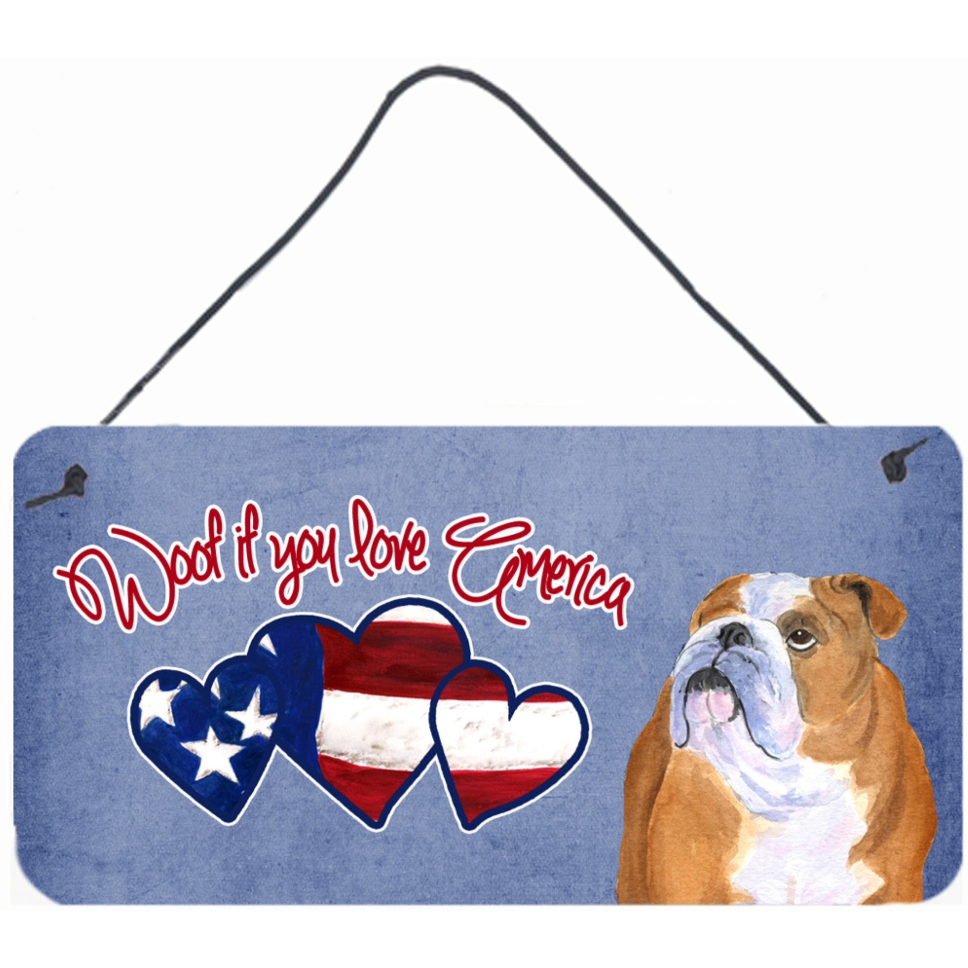 &quotCaroline's Treasures SS5002DS612 Woof If You Love America English Bulldog Wall or Door Hanging Prints, 6 x 12"""