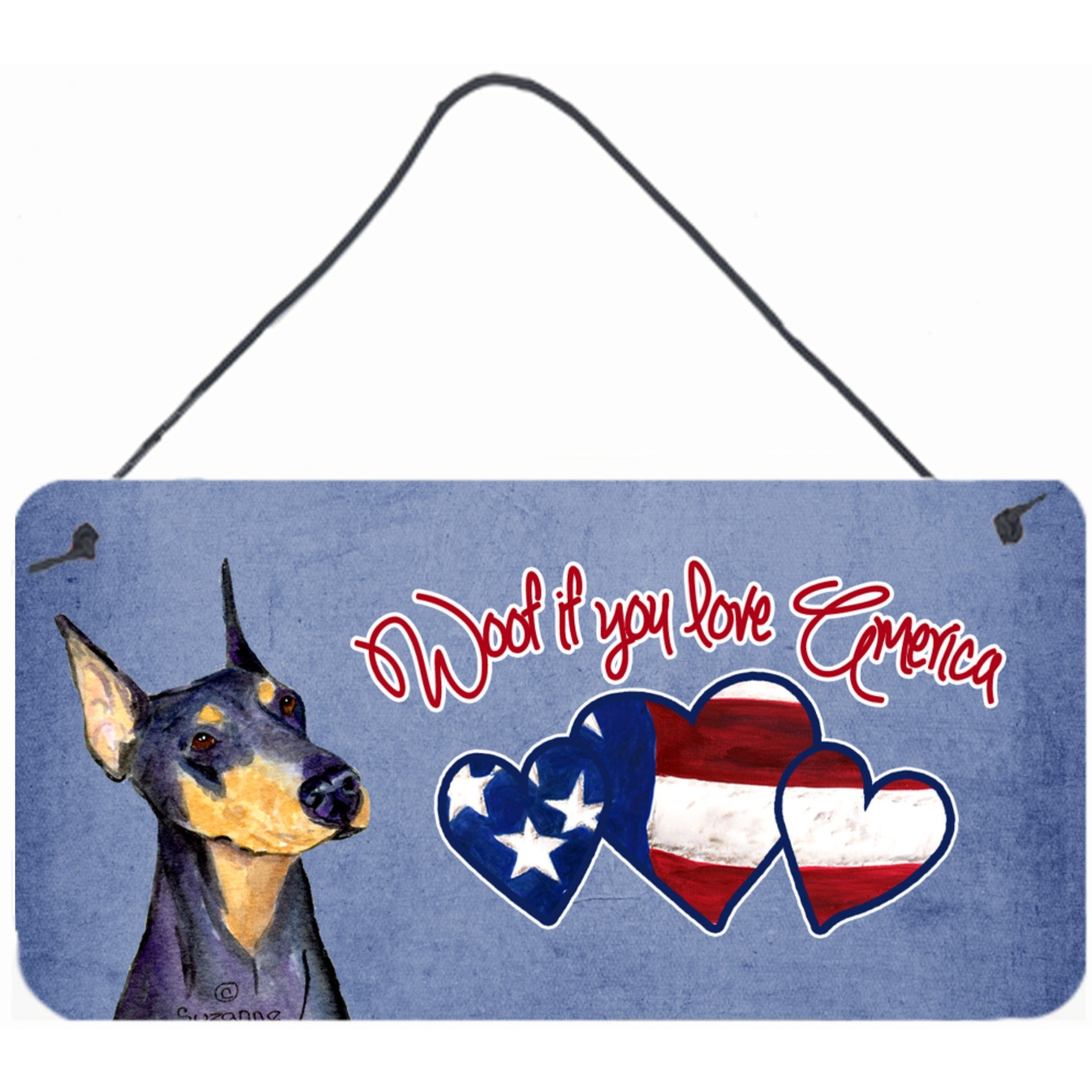 &quotCaroline's Treasures SS5006DS612 Woof If You Love America Doberman Wall or Door Hanging Prints, 6 x 12"""