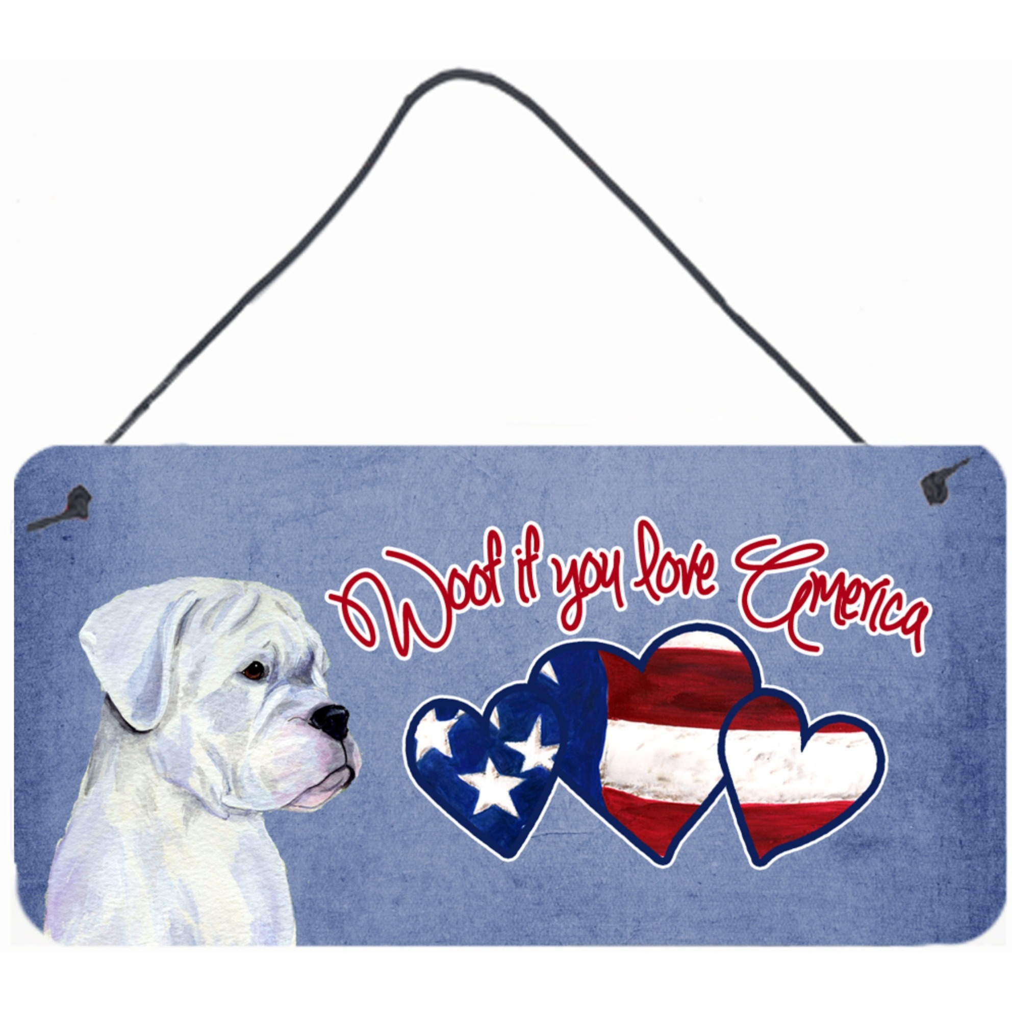 &quotCaroline's Treasures Woof If You Love America White Natural Boxer Wall or Door Hanging Prints, 6 x 12"""