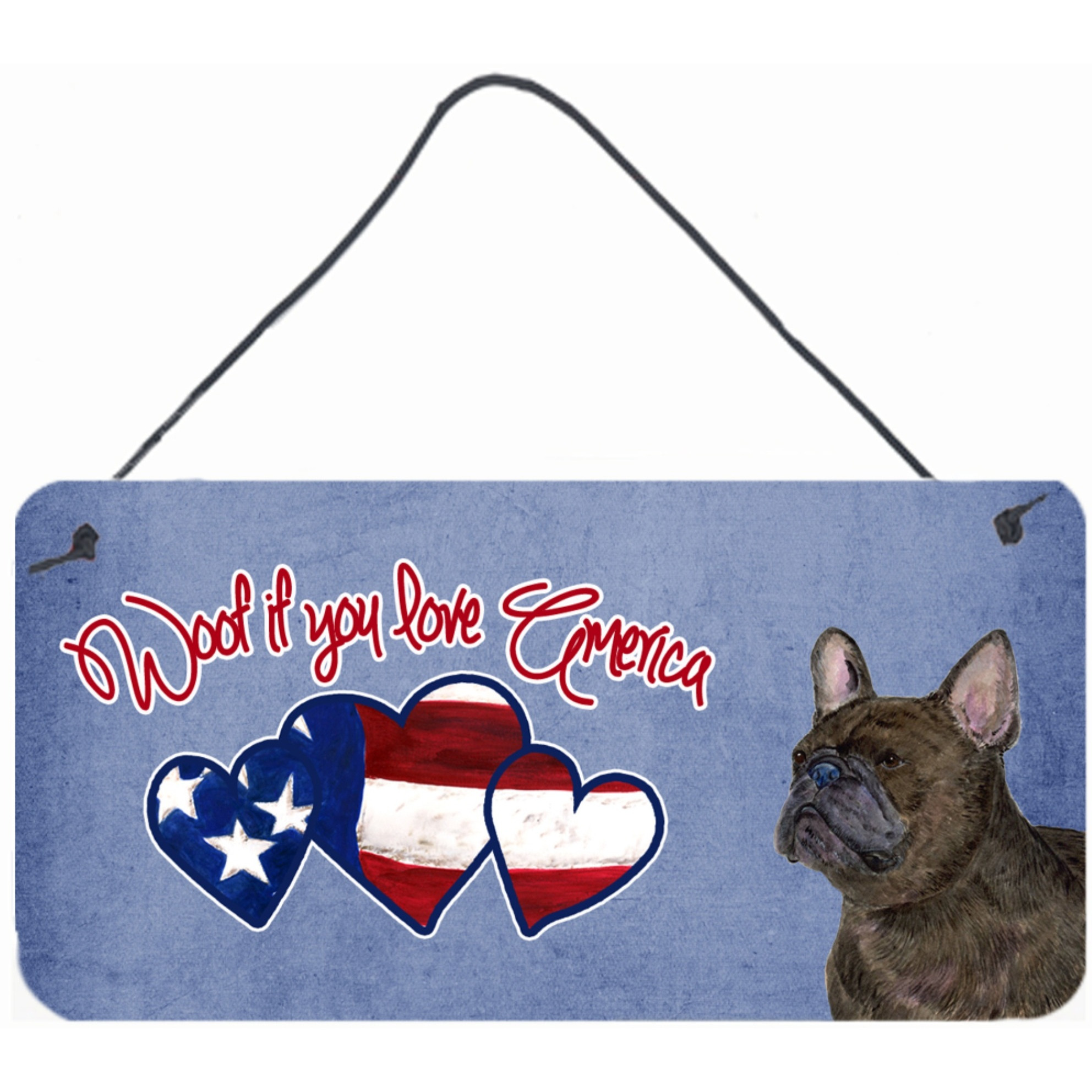 &quotCaroline's Treasures SS5030DS612 Woof If You Love America French Bulldog Wall or Door Hanging Prints, 6 x 12"""