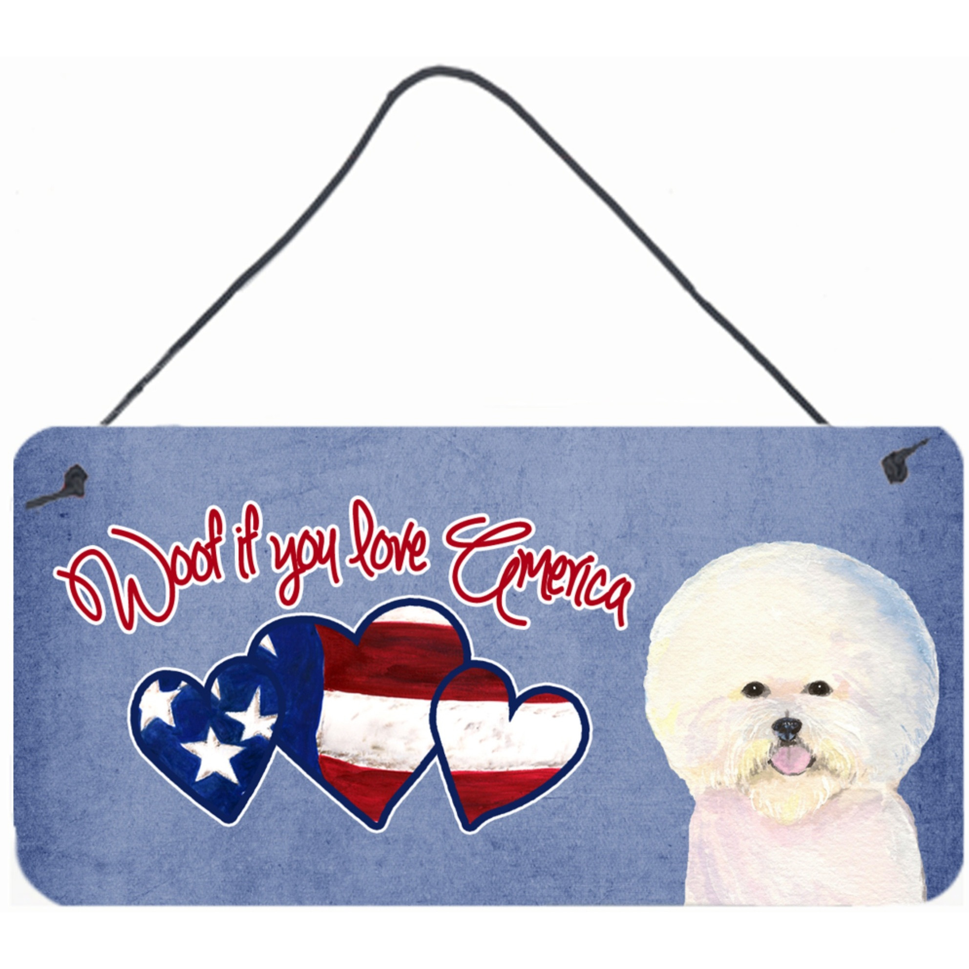 &quotCaroline's Treasures SS5038DS612 Woof If You Love America Bichon Frise Wall or Door Hanging Prints, 6 x 12"""
