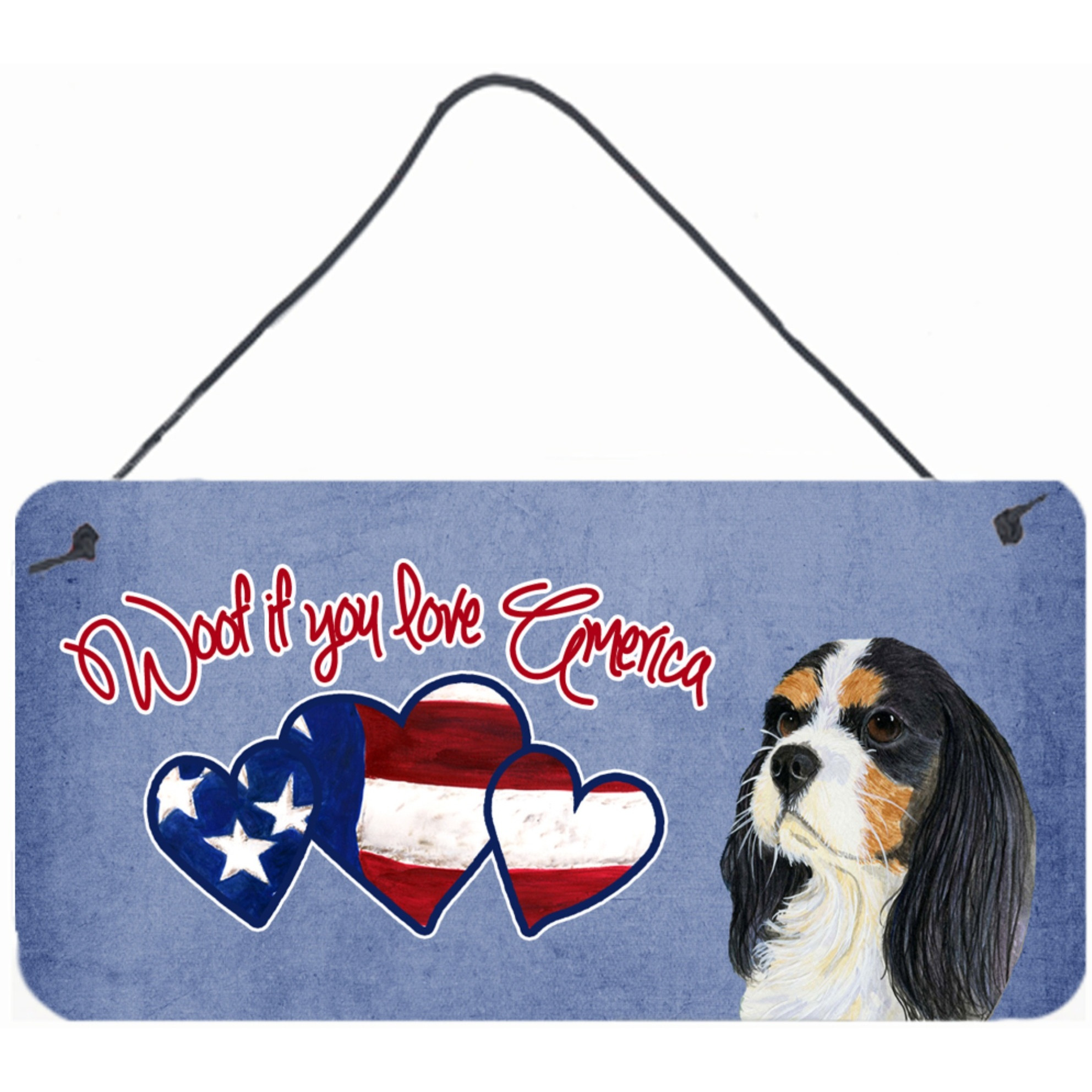 &quotCaroline's Treasures SS5046DS612 Woof If You Love America Cavalier Spaniel Wall or Door Hanging Prints, 6 x 12"""