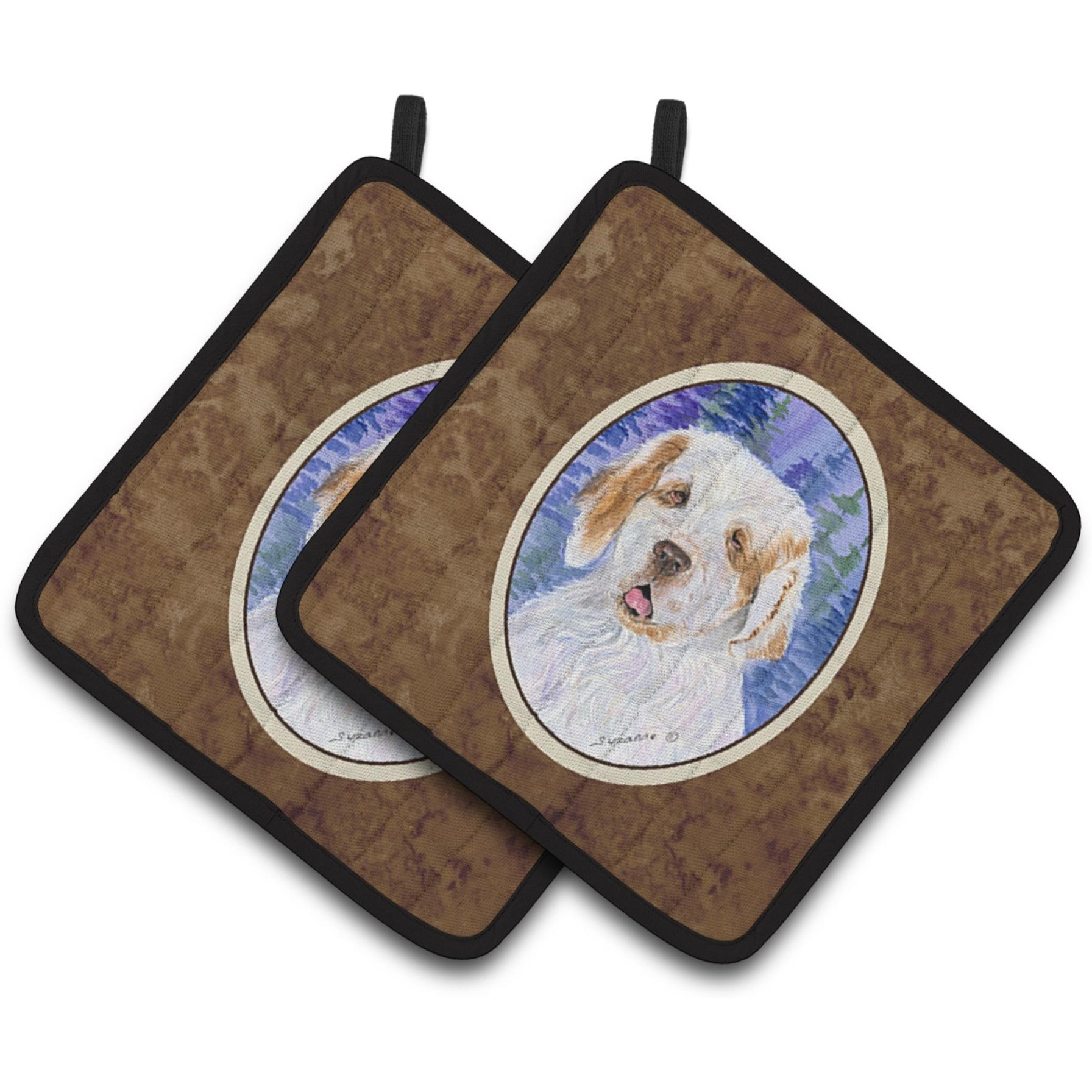 &quotCaroline's Treasures Clumber Spaniel Pair of Pot Holders SS8008PTHD, 7.5HX7.5W, Multicolor"