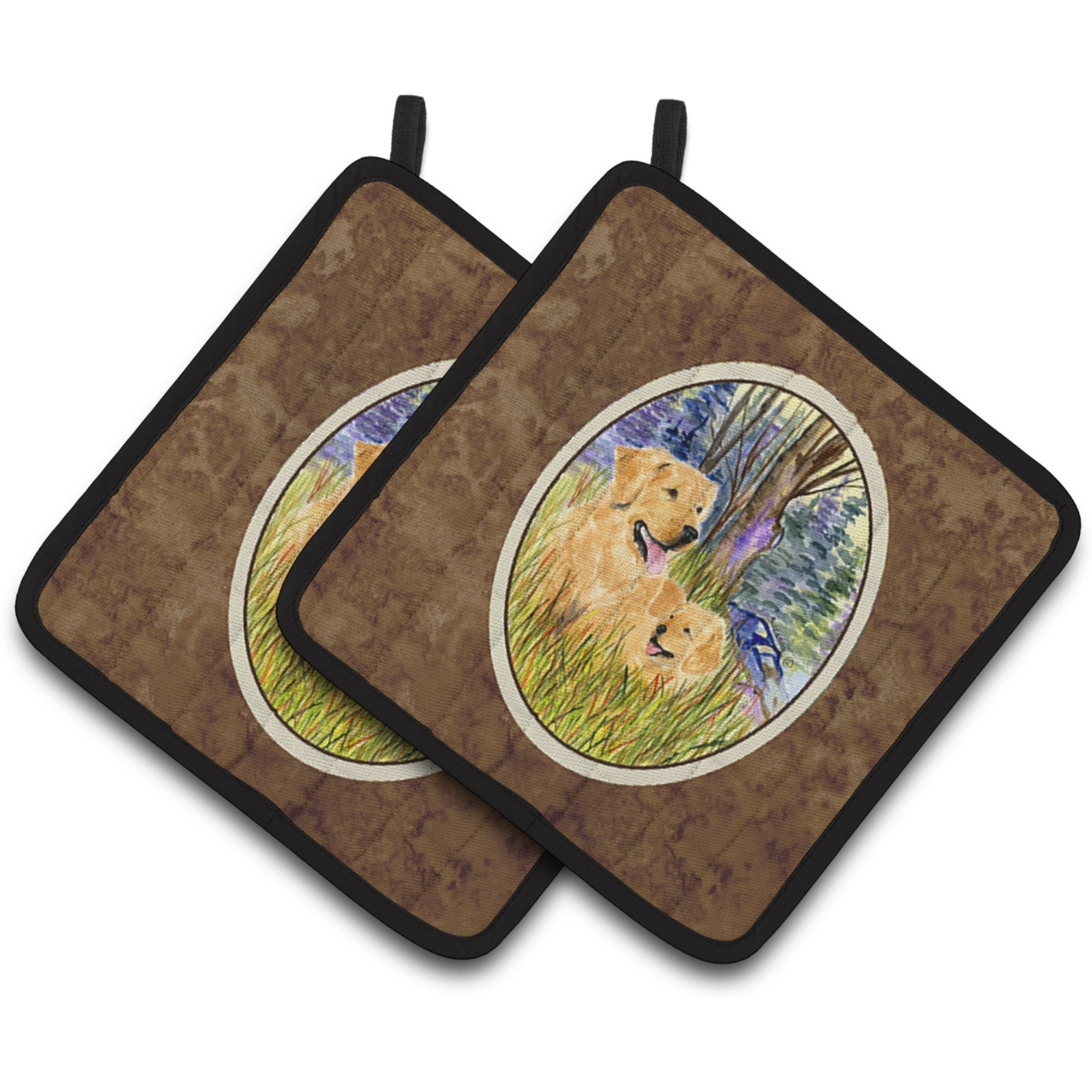 &quotCaroline's Treasures Golden Retriever Pair of Pot Holders SS8014PTHD, 7.5HX7.5W, Multicolor"