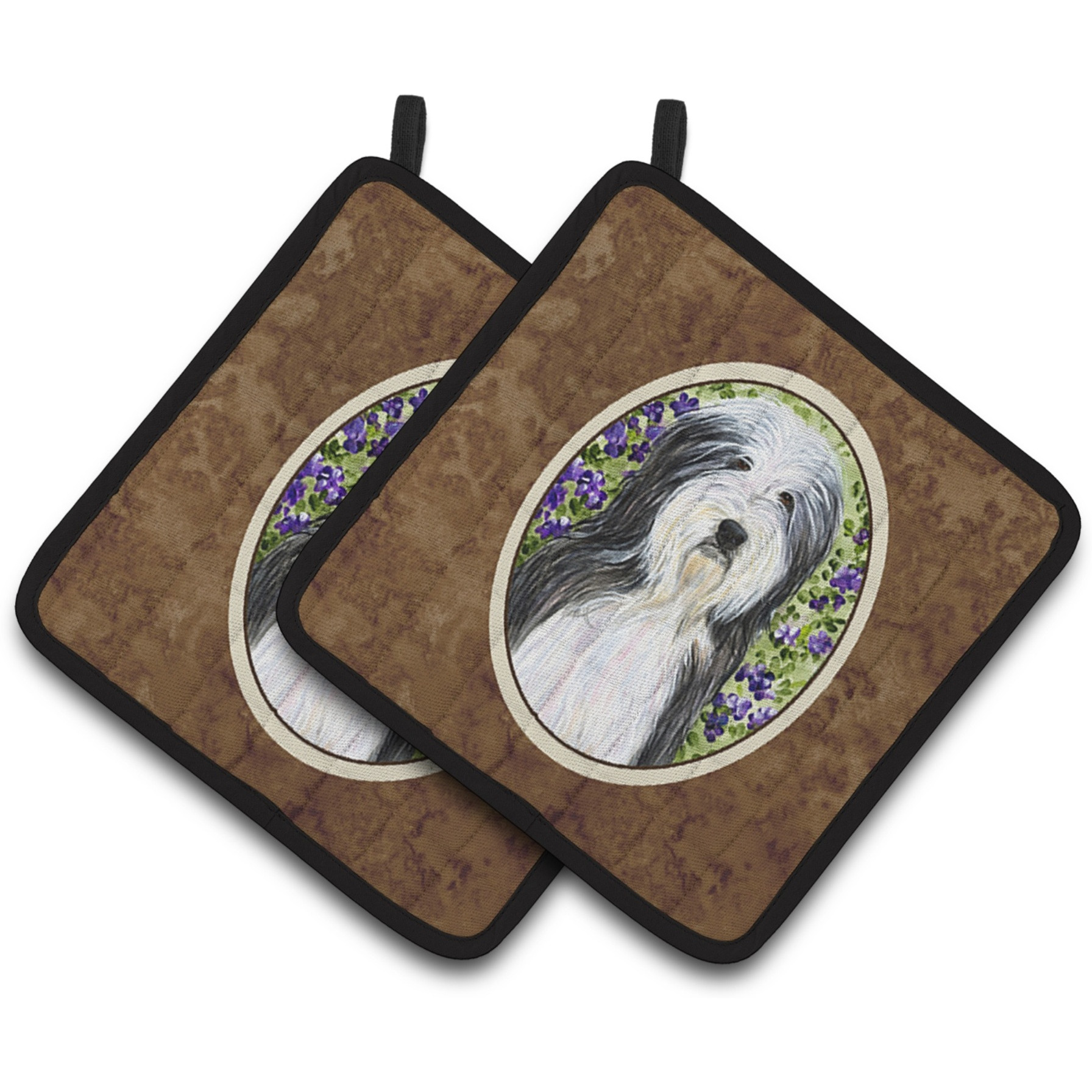 &quotCaroline's Treasures Bearded Collie Pair of Pot Holders SS8022PTHD, 7.5HX7.5W, Multicolor"