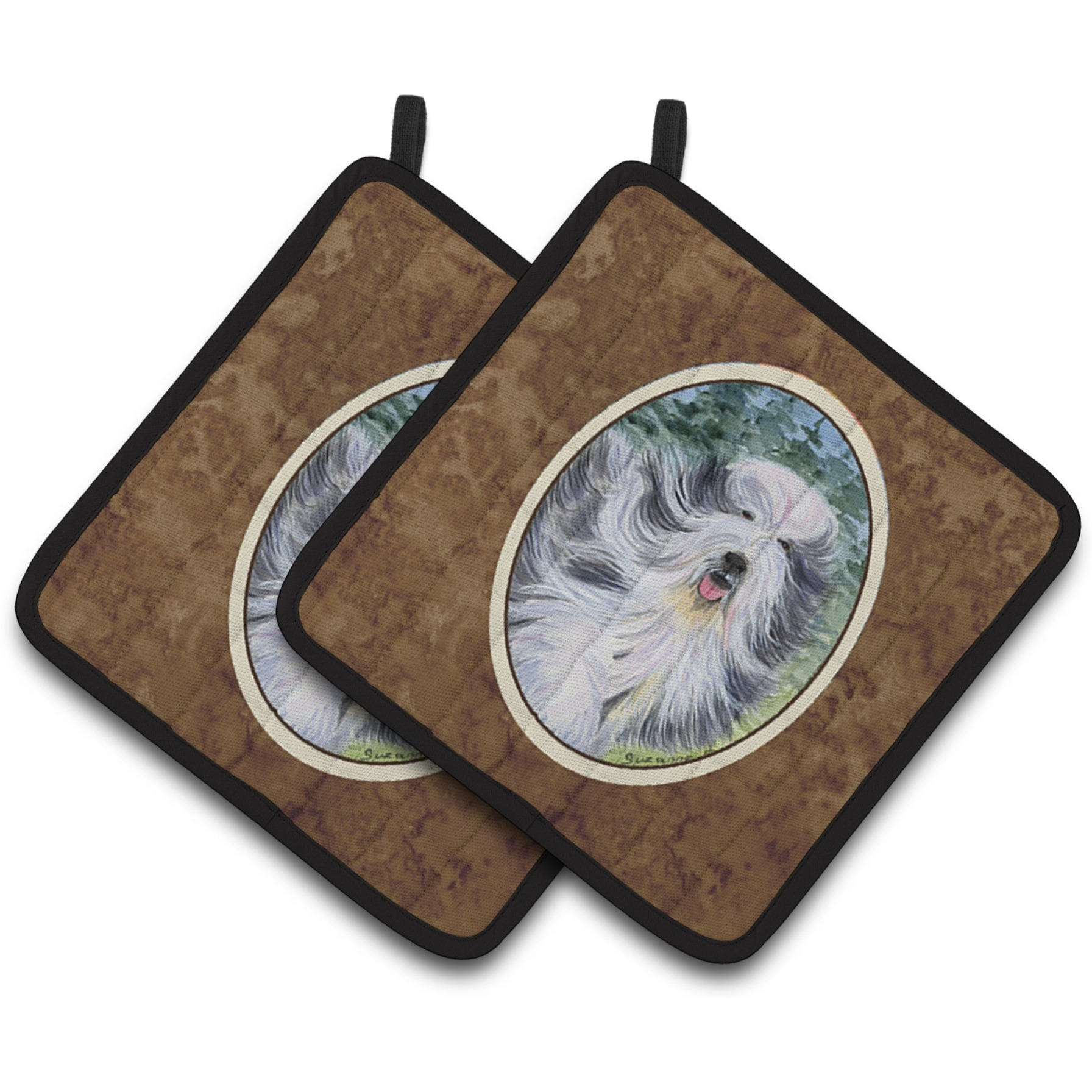 &quotCaroline's Treasures Bearded Collie Pair of Pot Holders SS8037PTHD, 7.5HX7.5W, Multicolor"