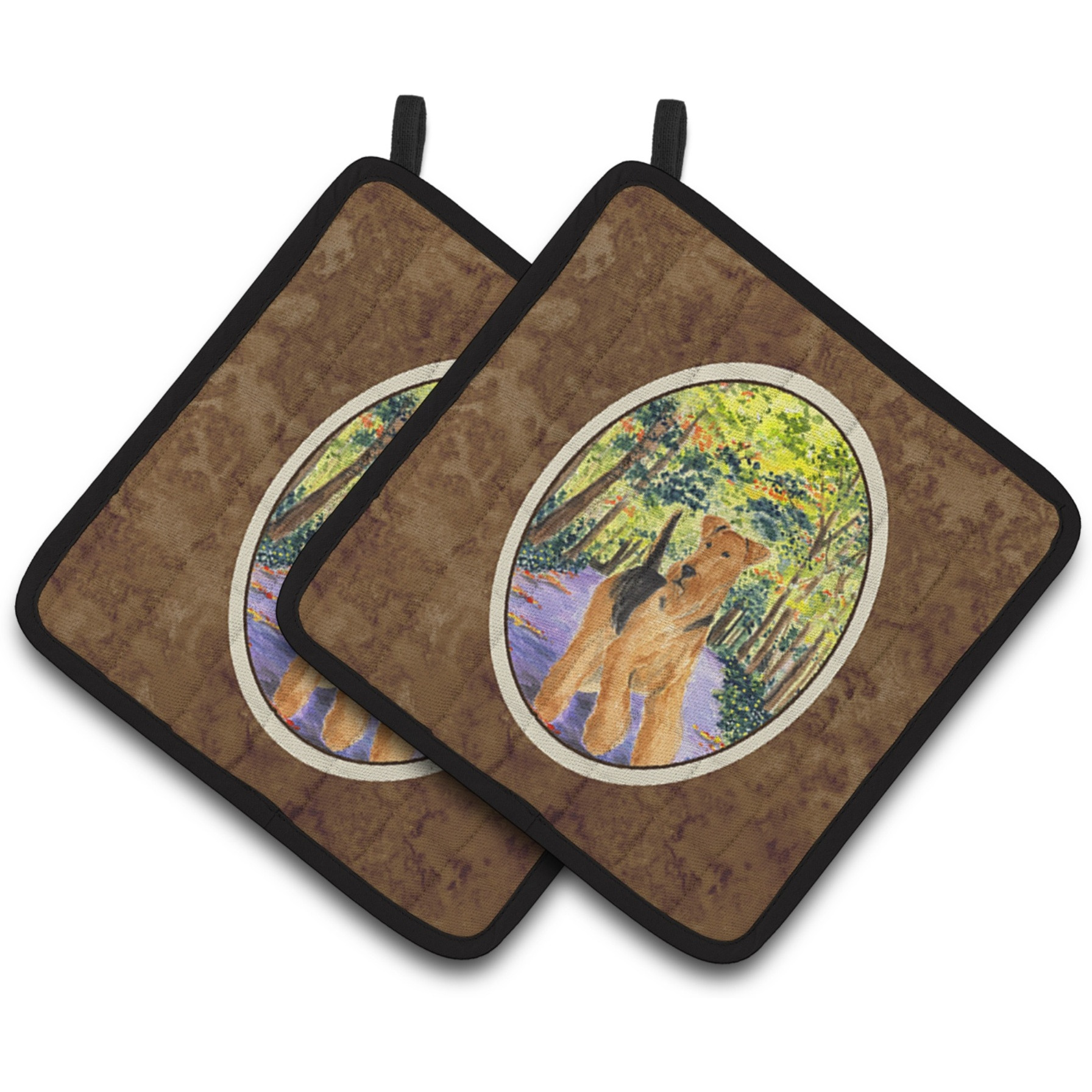 &quotCaroline's Treasures Airedale Pair of Pot Holders SS8208PTHD, 7.5HX7.5W, Multicolor"