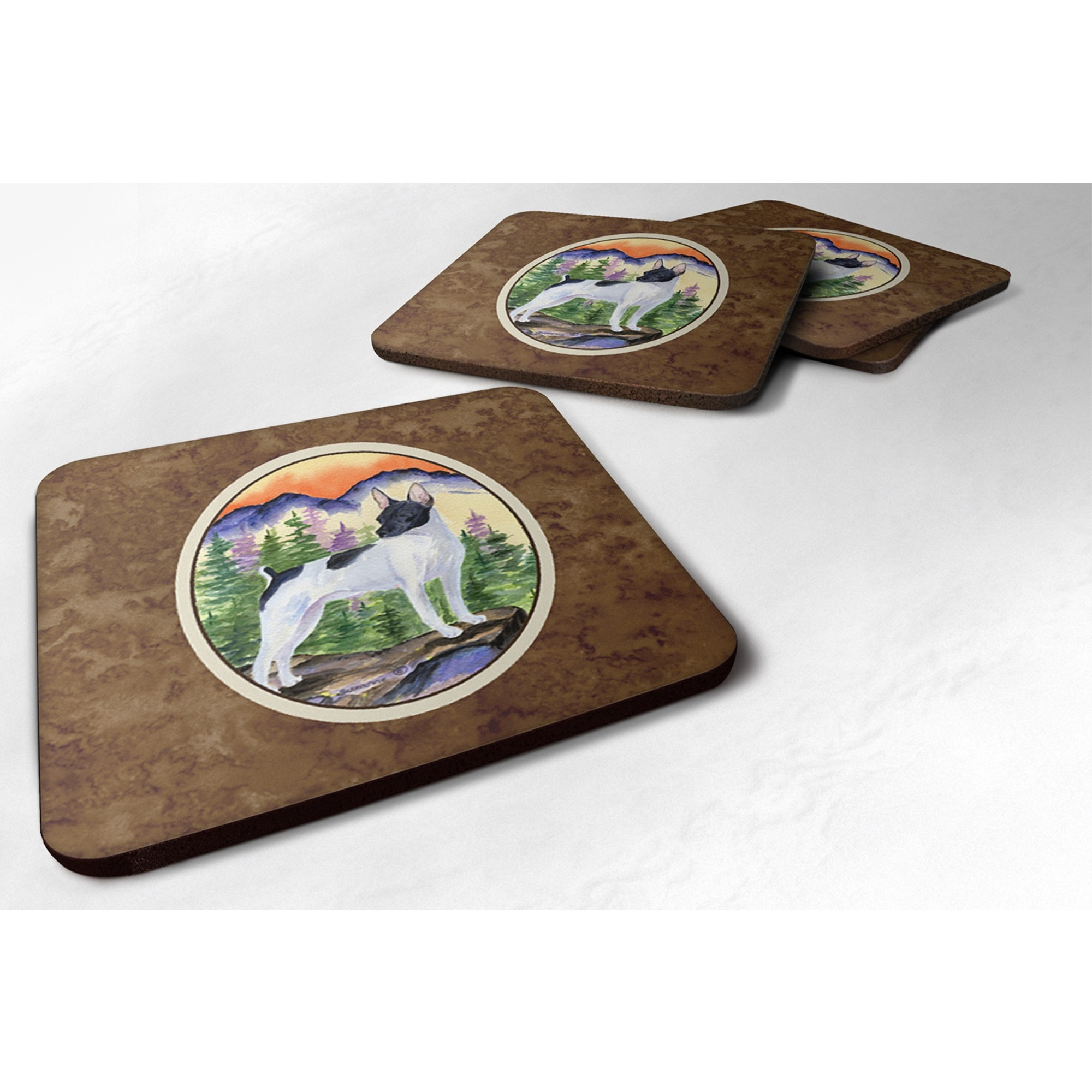 &quotCaroline's Treasures SS8224FC Rat Terrier Foam Coasters (Set of 4), 3.5"" H x 3.5"" W, Multicolor"