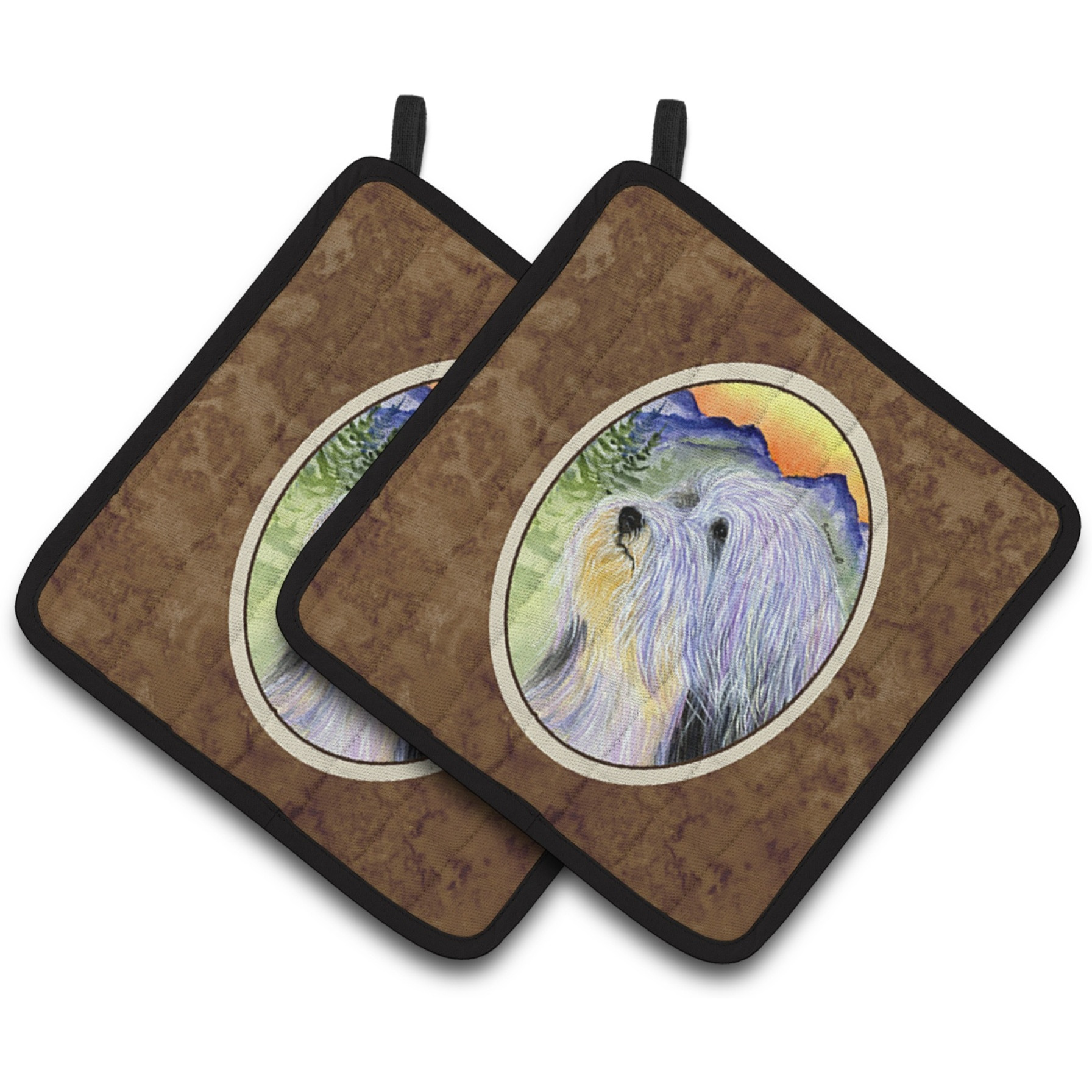&quotCaroline's Treasures Bearded Collie Pair of Pot Holders SS8244PTHD, 7.5HX7.5W, Multicolor"