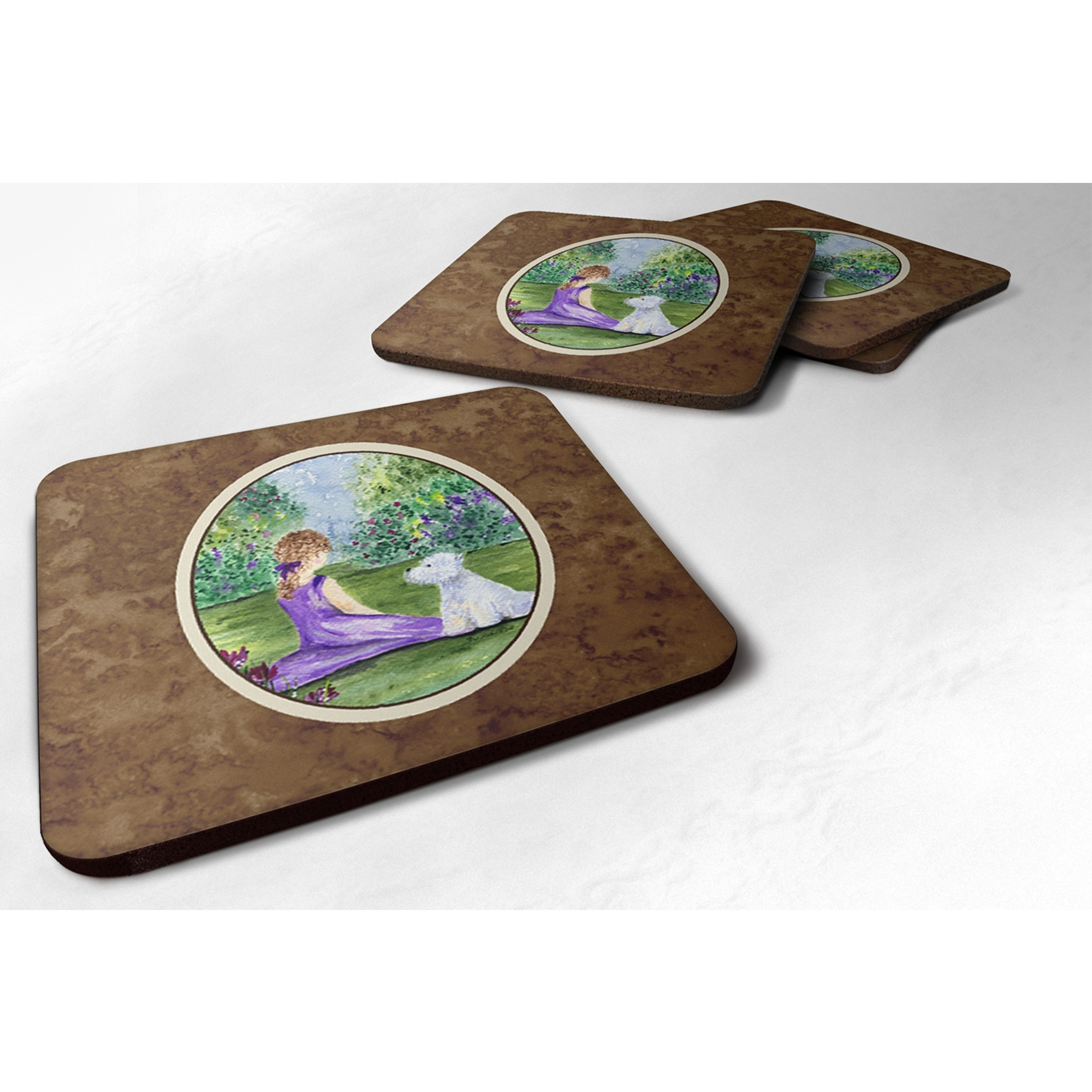 &quotCaroline's Treasures SS8246FC Westie Foam Coasters (Set of 4), 3.5"" H x 3.5"" W, Multicolor"