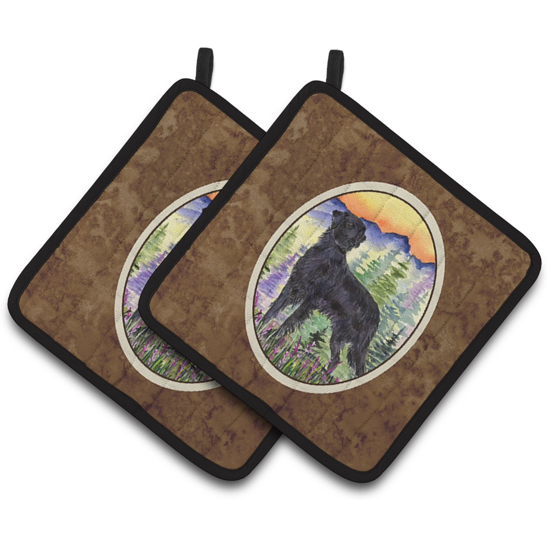 &quotCaroline's Treasures Flat Coated Retriever Pair of Pot Holders SS8263PTHD, 7.5HX7.5W, Multicolor"