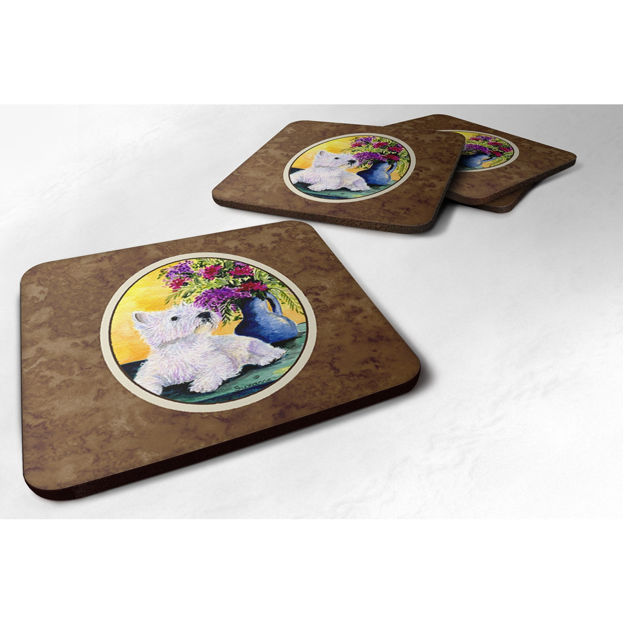 &quotCaroline's Treasures SS8301FC Westie Foam Coasters (Set of 4), 3.5"" H x 3.5"" W, Multicolor"