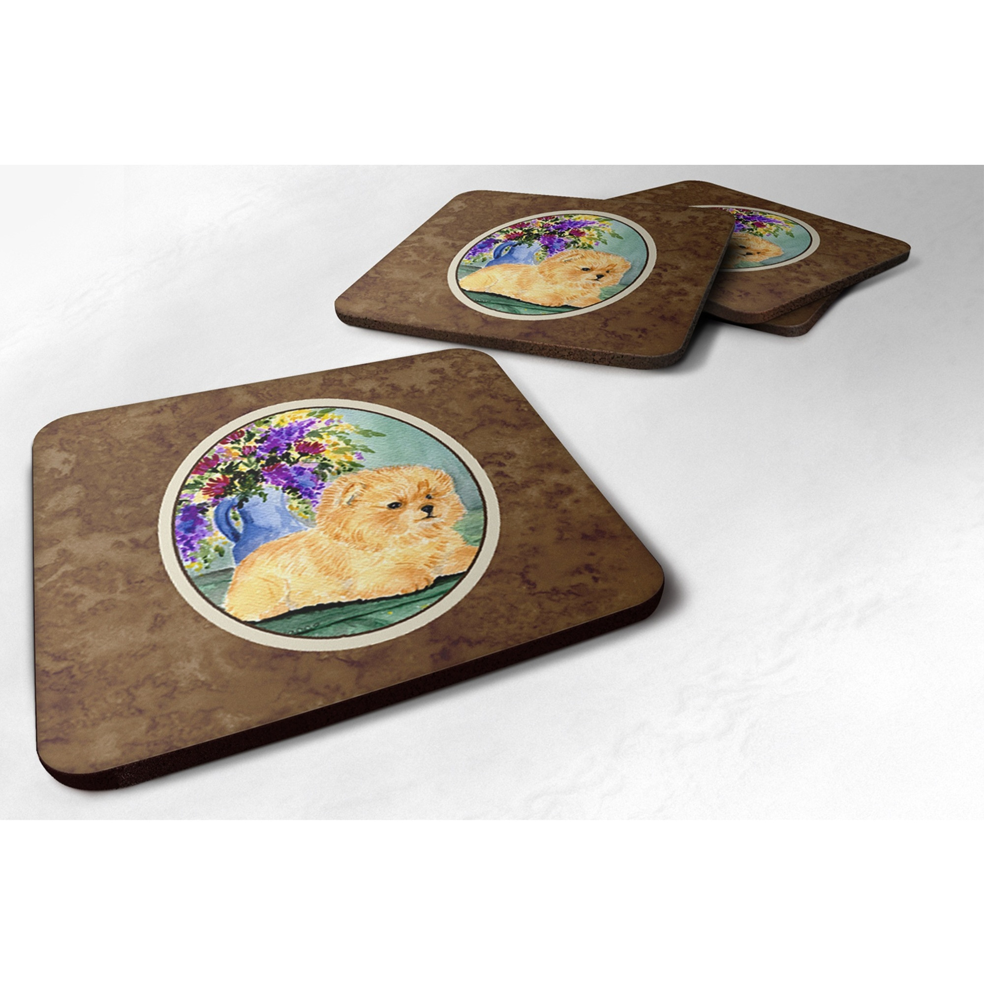 &quotCaroline's Treasures SS8302FC Pomeranian Foam Coasters (Set of 4), 3.5"" H x 3.5"" W, Multicolor"