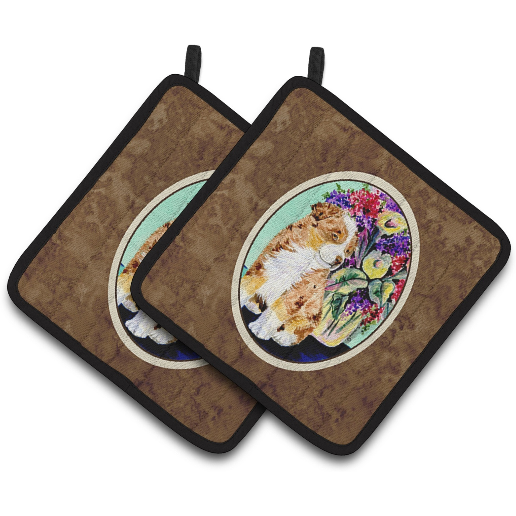 &quotCaroline's Treasures Australian Shepherd Pair of Pot Holders SS8312PTHD, 7.5HX7.5W, Multicolor"