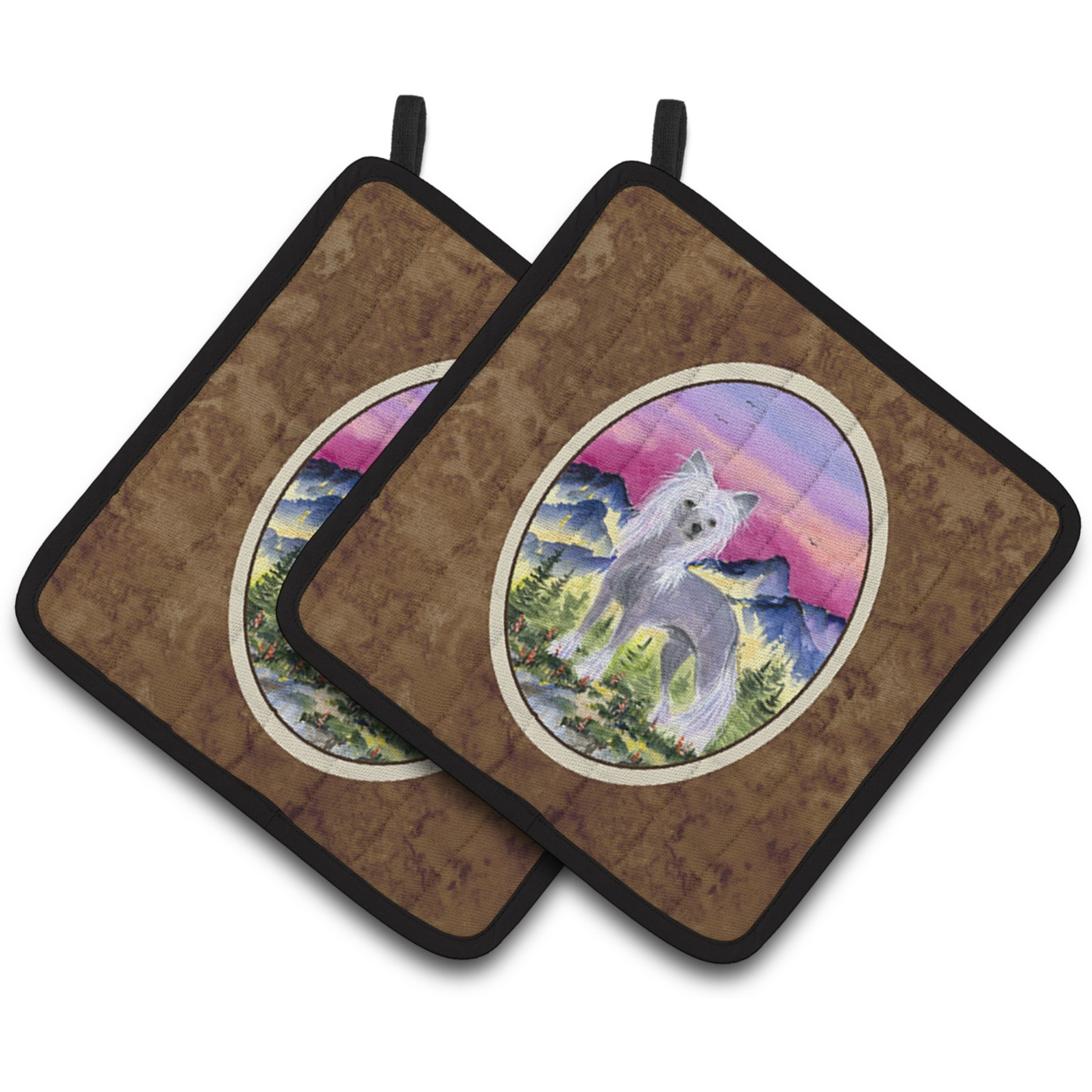 &quotCaroline's Treasures Chinese Crested Pair of Pot Holders SS8326PTHD, 7.5HX7.5W, Multicolor"