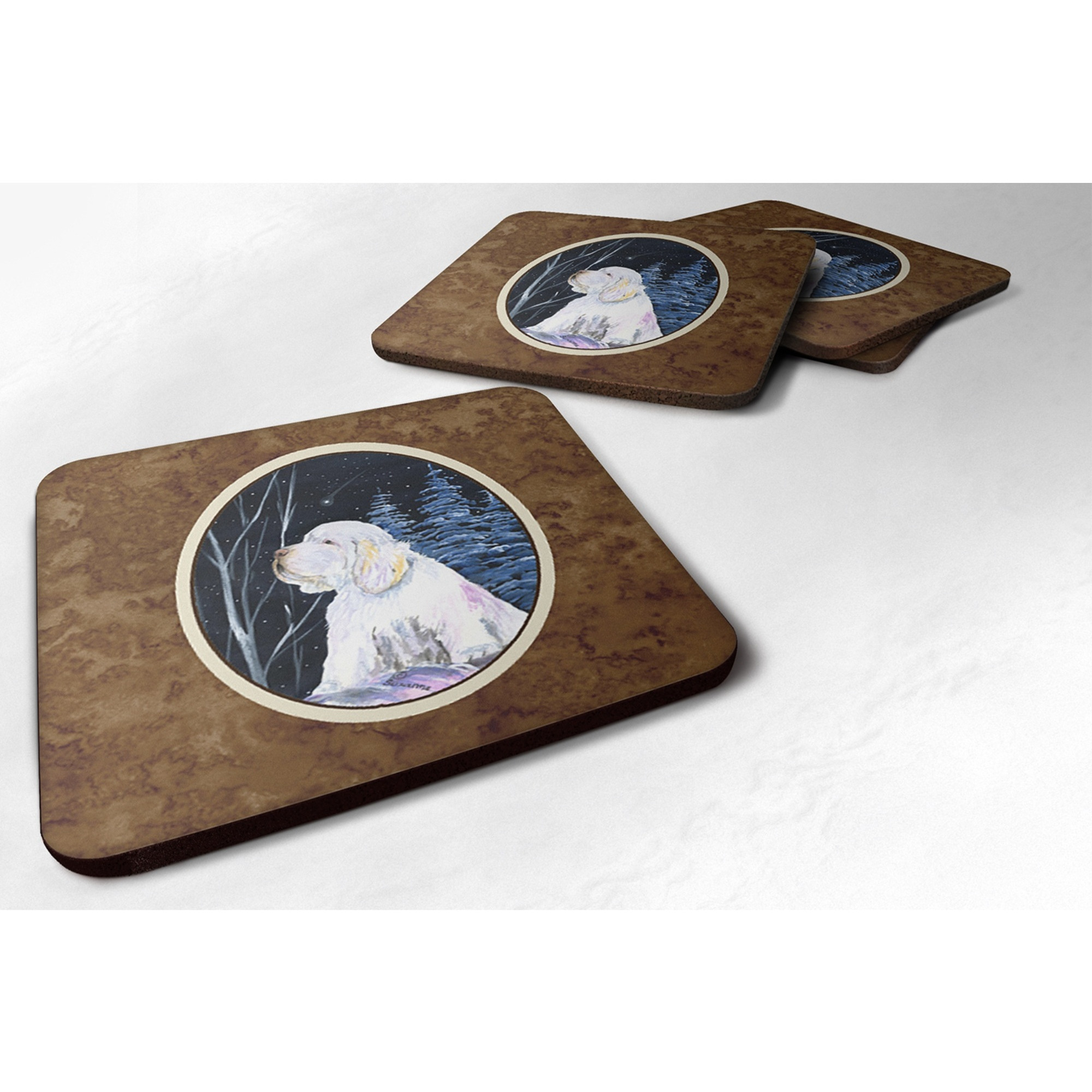&quotCaroline's Treasures SS8346FC Clumber Spaniel Foam Coasters (Set of 4), 3.5"" H x 3.5"" W, Multicolor"