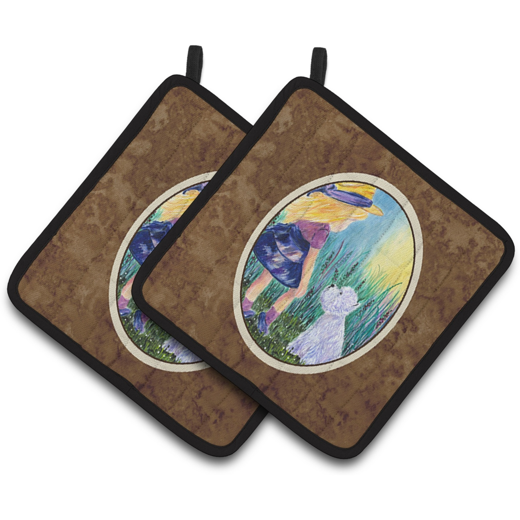&quotCaroline's Treasures Little Girl with Westie Pair of Pot Holders SS8351PTHD, 7.5HX7.5W, Multicolor"