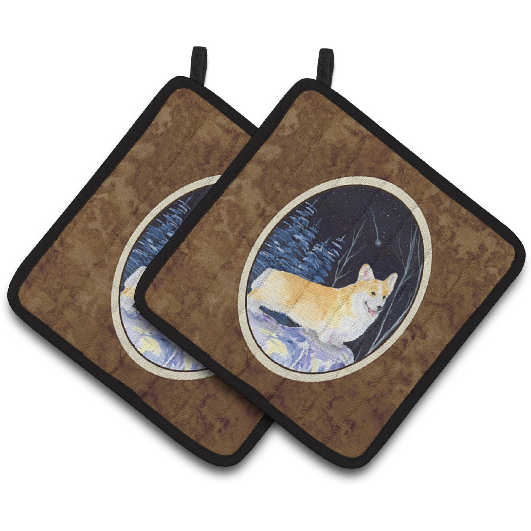 &quotCaroline's Treasures Starry Night Corgi Pair of Pot Holders SS8353PTHD, 7.5HX7.5W, Multicolor"