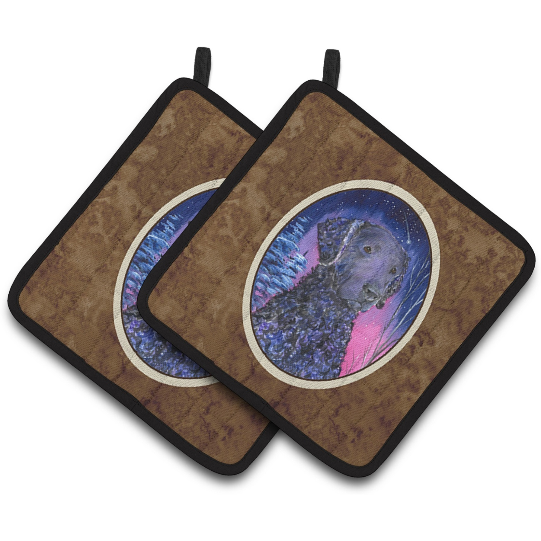 &quotCaroline's Treasures Starry Night Curly Coated Retriever Pair of Pot Holders SS8354PTHD, 7.5HX7.5W, Multicolor"