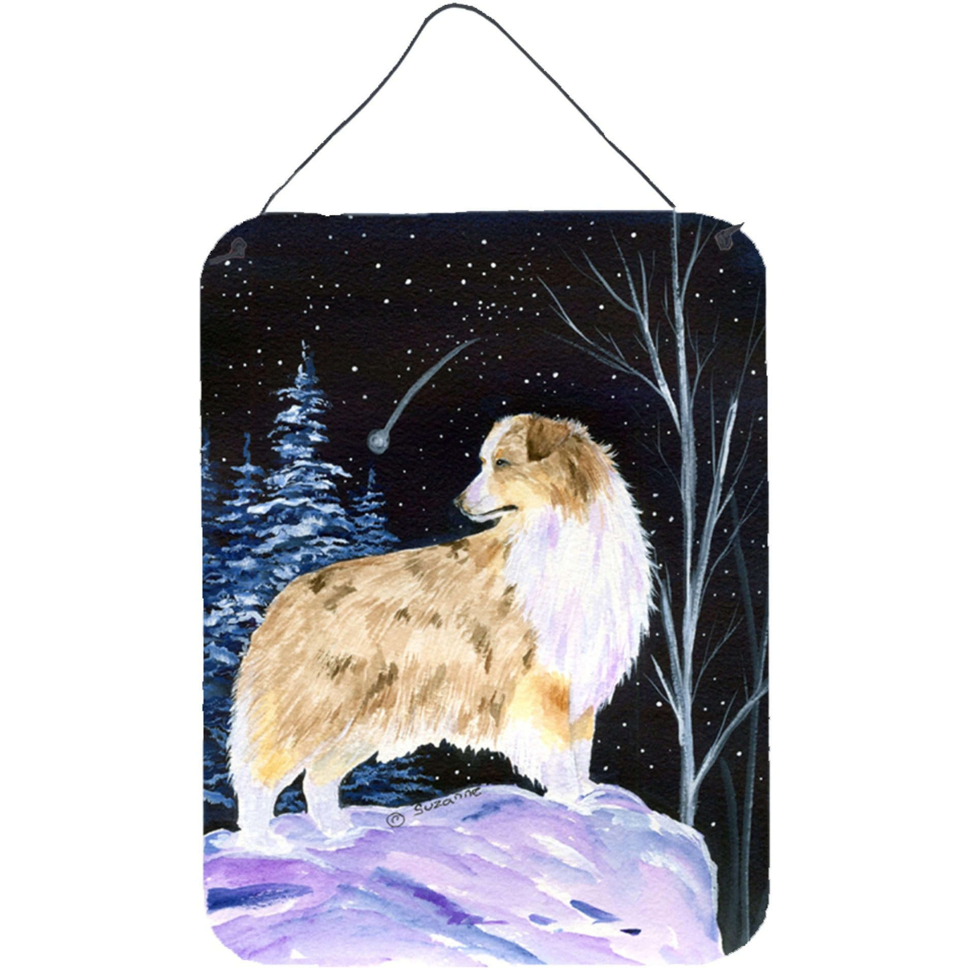 &quotCaroline's Treasures SS8359DS1216 Starry Night Australian Shepherd Aluminium Metal Wall or Door Hanging Prints, 16"" x 12"", Multicolor"