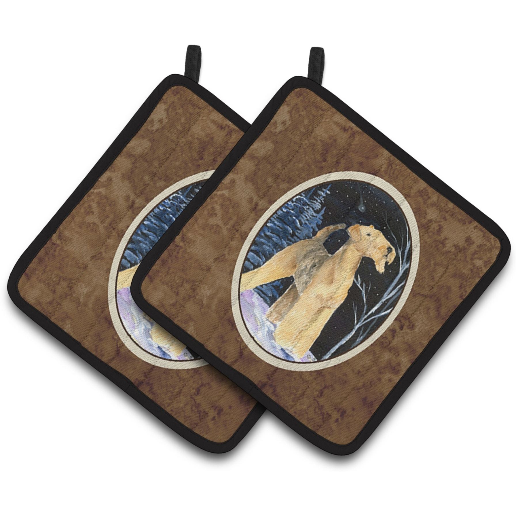 &quotCaroline's Treasures Starry Night Airedale Pair of Pot Holders SS8361PTHD, 7.5HX7.5W, Multicolor"