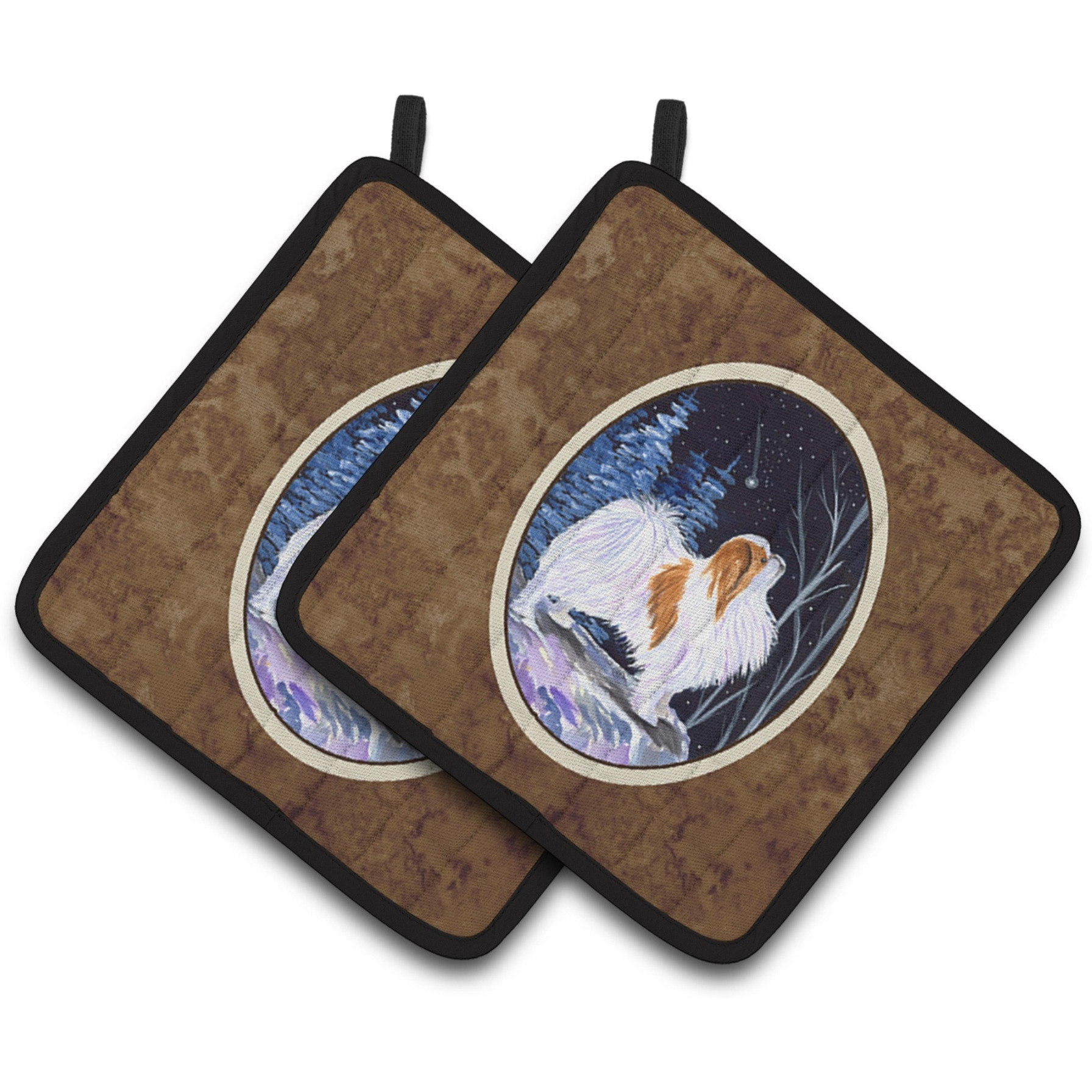 &quotCaroline's Treasures Starry Night Japanese Chin Pair of Pot Holders SS8363PTHD, 7.5HX7.5W, Multicolor"