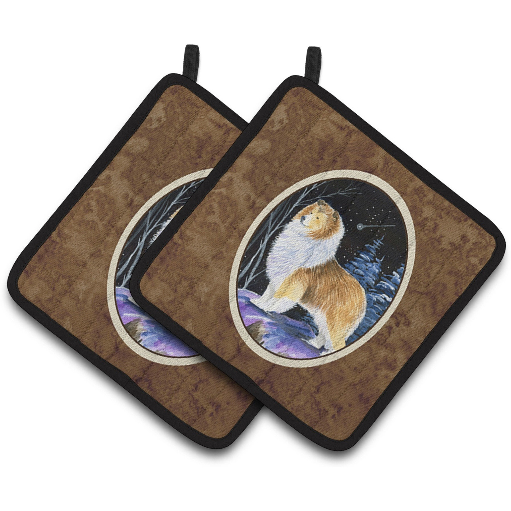 &quotCaroline's Treasures Starry Night Sheltie Pair of Pot Holders SS8368PTHD, 7.5HX7.5W, Multicolor"