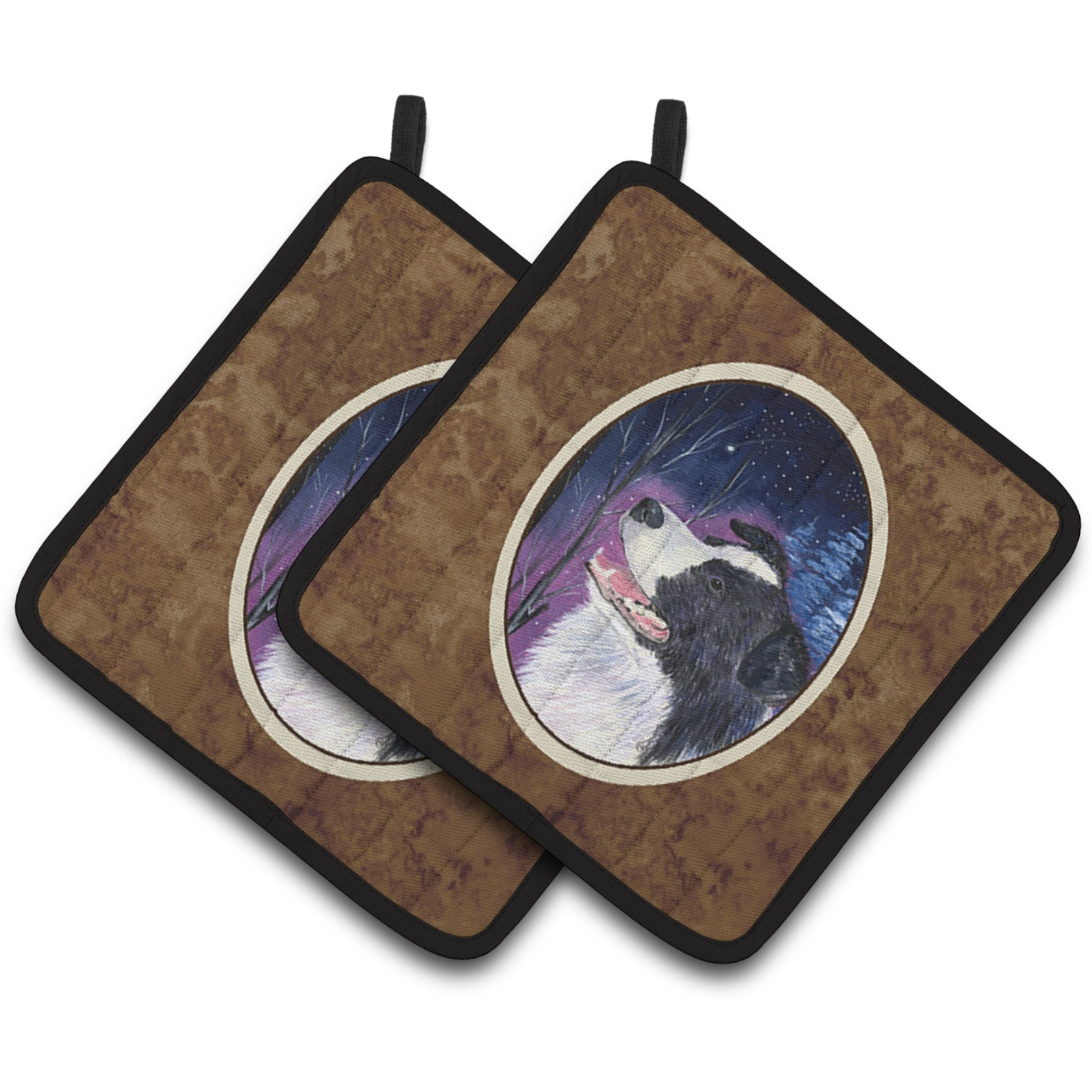 &quotCaroline's Treasures Starry Night Border Collie Pair of Pot Holders SS8369PTHD, 7.5HX7.5W, Multicolor"