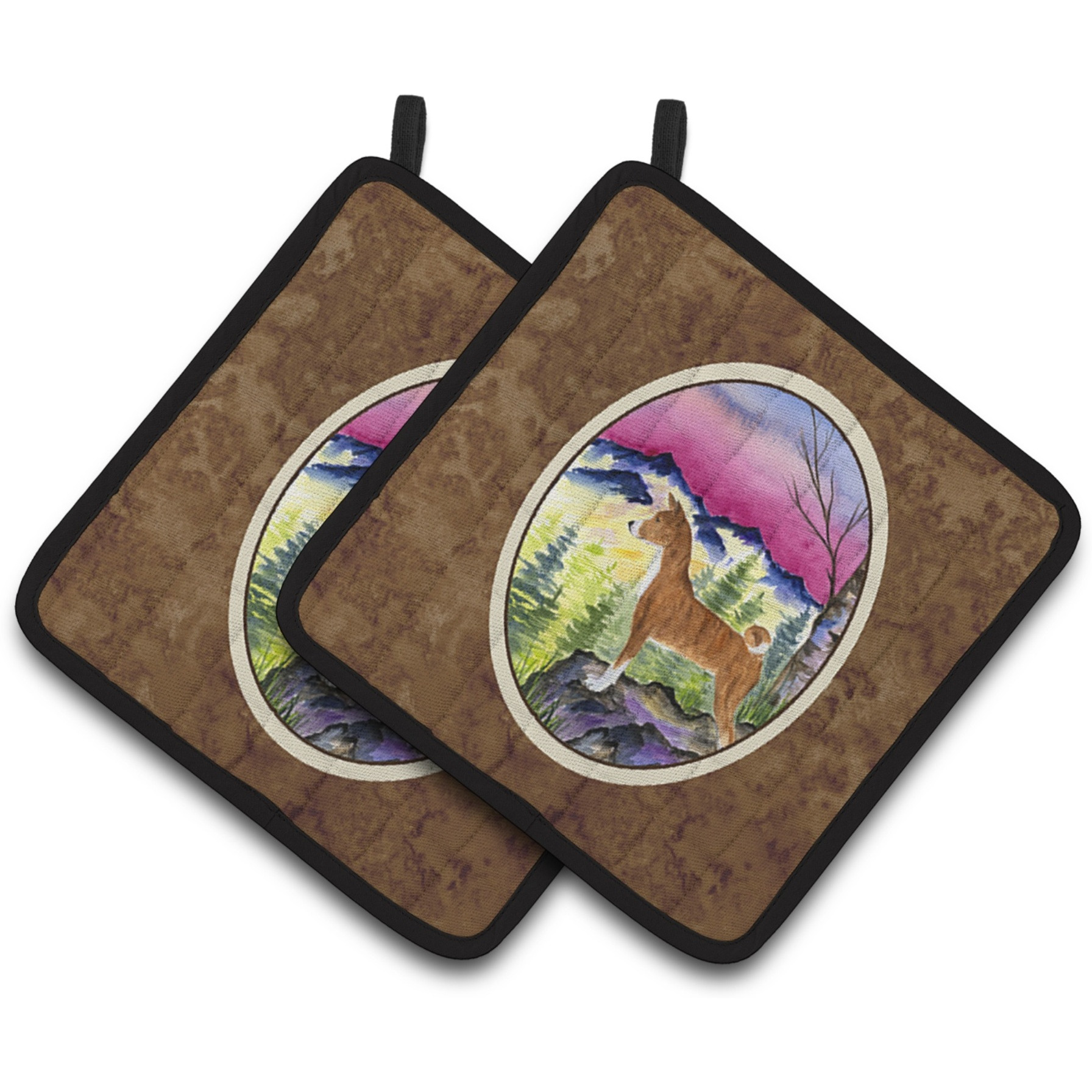 &quotCaroline's Treasures Basenji Pair of Pot Holders SS8371PTHD, 7.5HX7.5W, Multicolor"