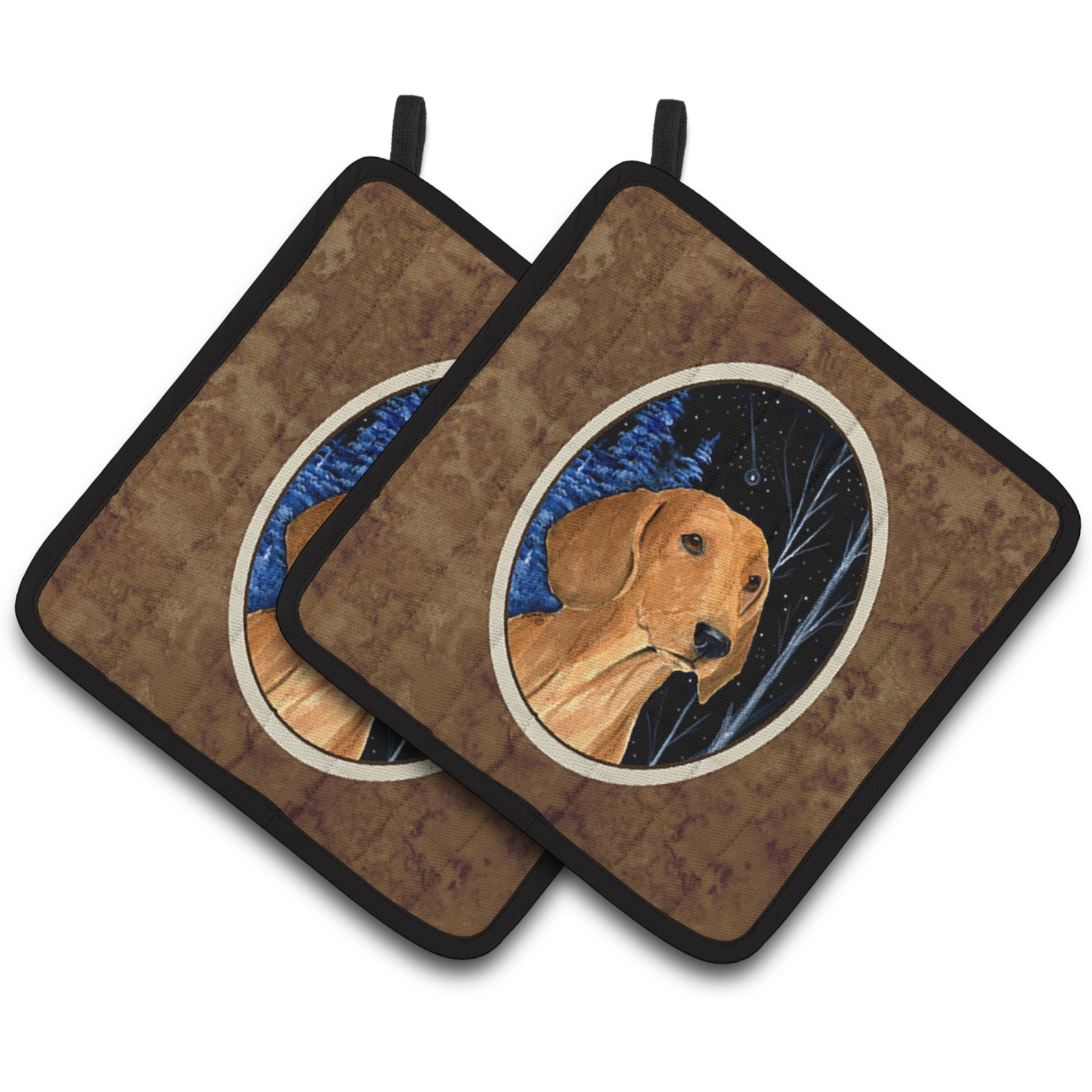 &quotCaroline's Treasures Starry Night Dachshund Pair of Pot Holders SS8379PTHD, 7.5HX7.5W, Multicolor"