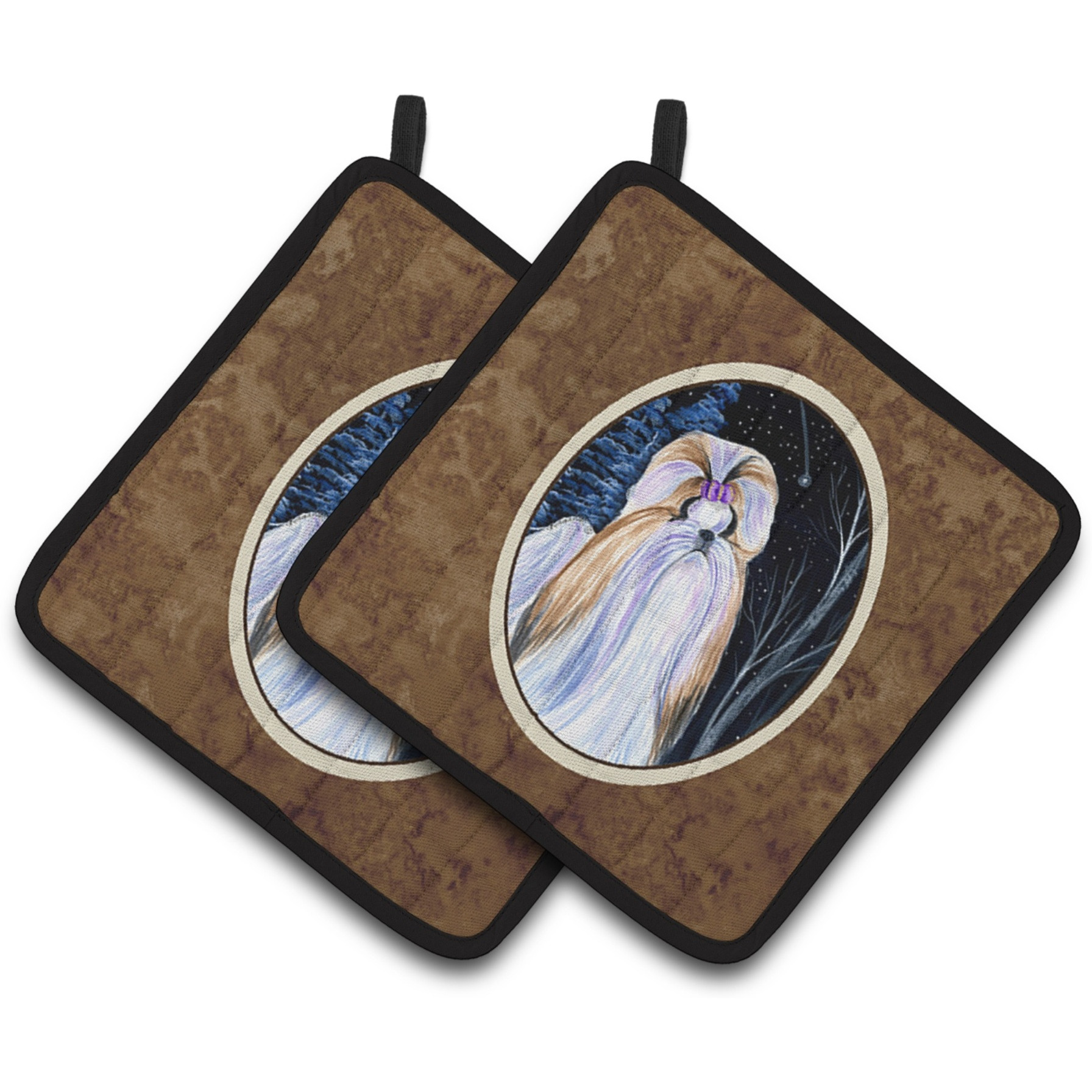 &quotCaroline's Treasures Starry Night Shih Tzu Pair of Pot Holders SS8381PTHD, 7.5HX7.5W, Multicolor"