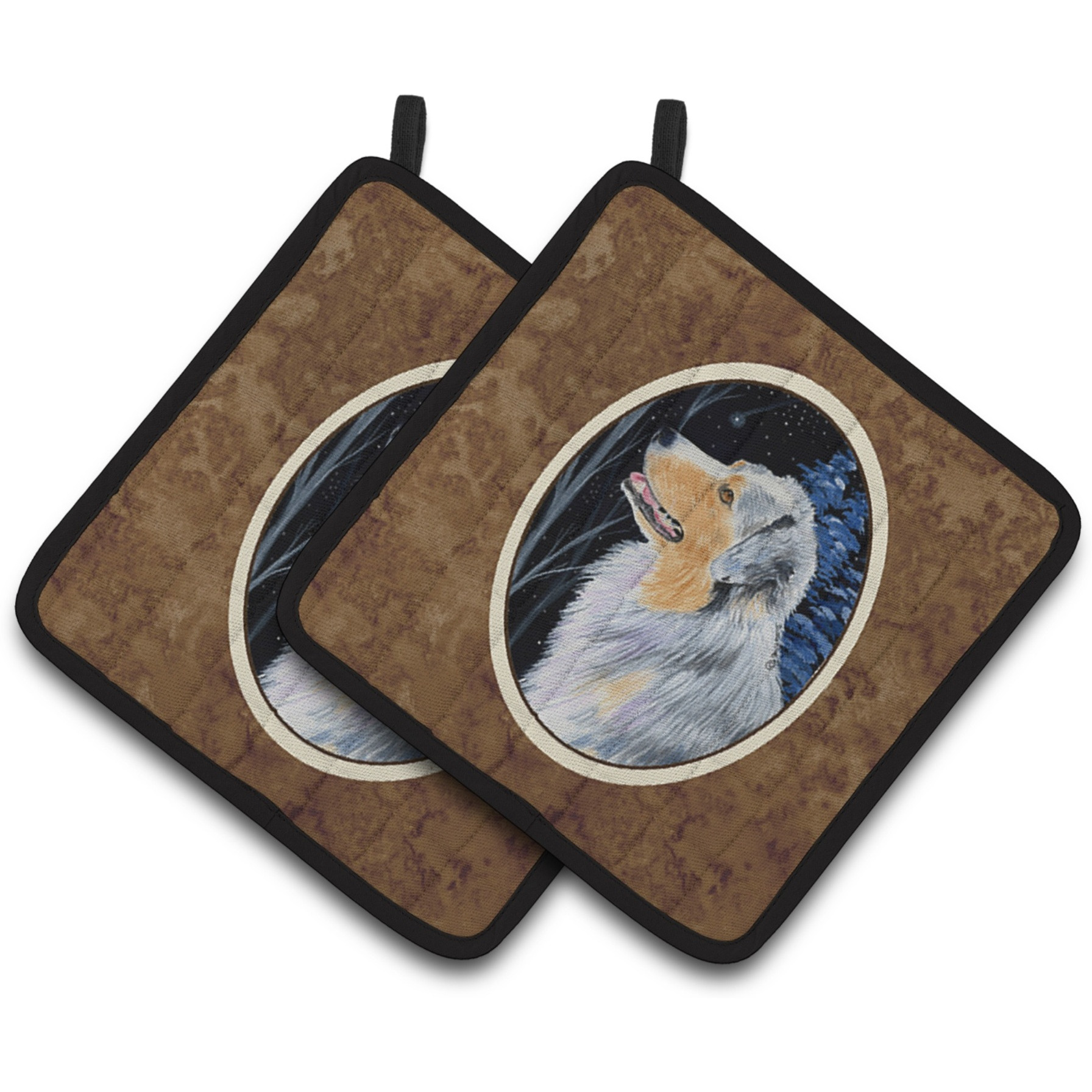 &quotCaroline's Treasures Starry Night Australian Shepherd Pair of Pot Holders SS8382PTHD, 7.5HX7.5W, Multicolor"