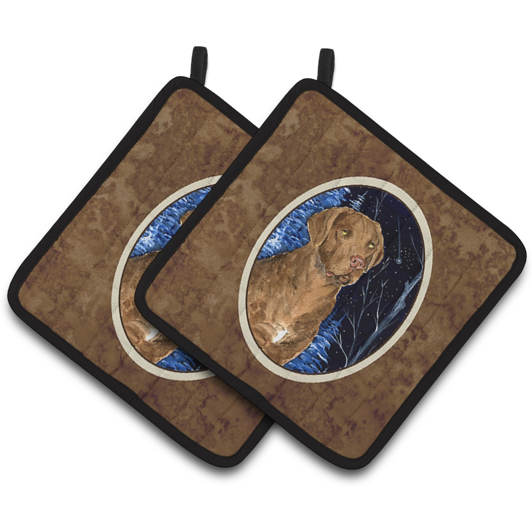 &quotCaroline's Treasures Starry Night Chesapeake Bay Retriever Pair of Pot Holders SS8384PTHD, 7.5HX7.5W, Multicolor"