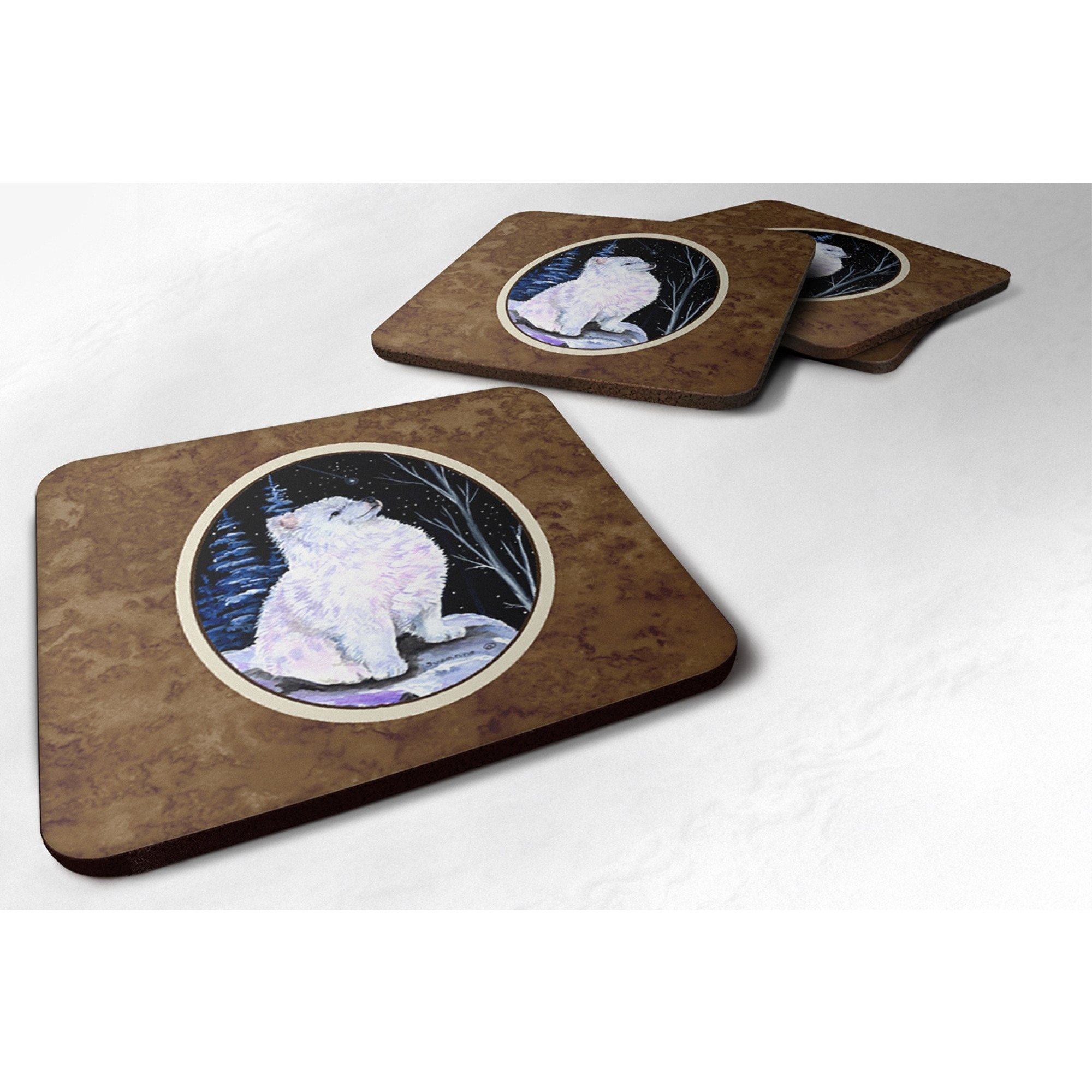 &quotCaroline's Treasures SS8389FC Starry Night American Eskimo Foam Coasters Set of 4 (Set of 4), 3.5"" H x 3.5"" W, Multicolor"