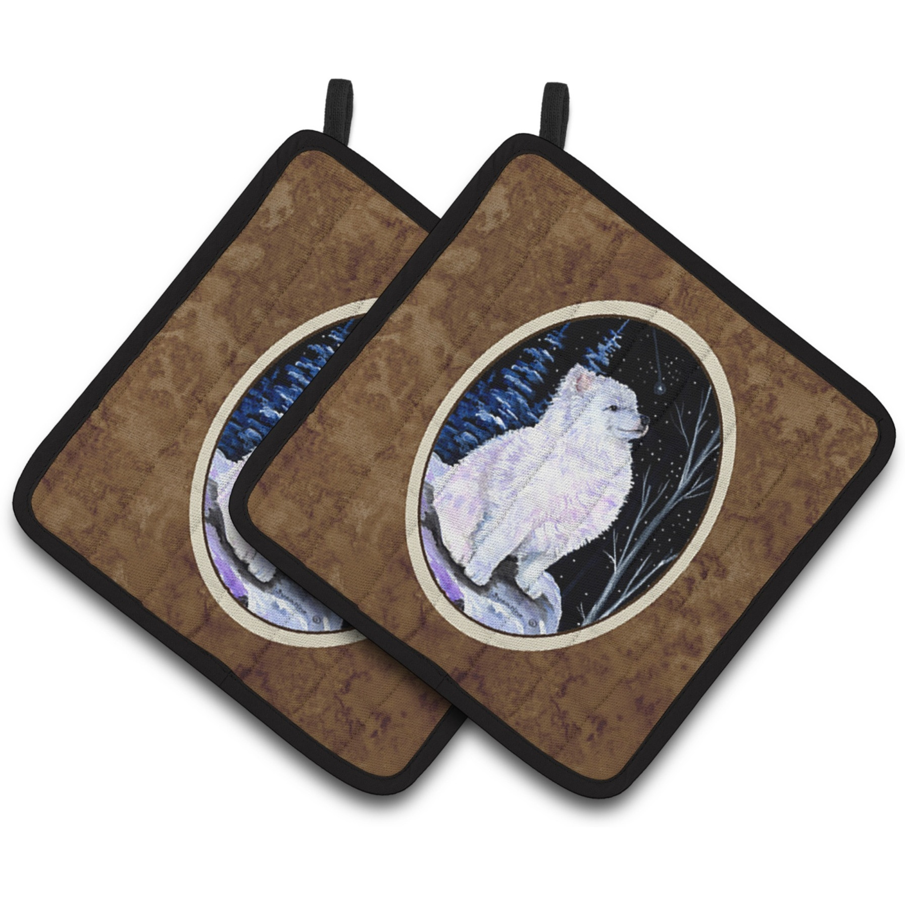&quotCaroline's Treasures Starry Night American Eskimo Pair of Pot Holders SS8389PTHD, 7.5HX7.5W, Multicolor"
