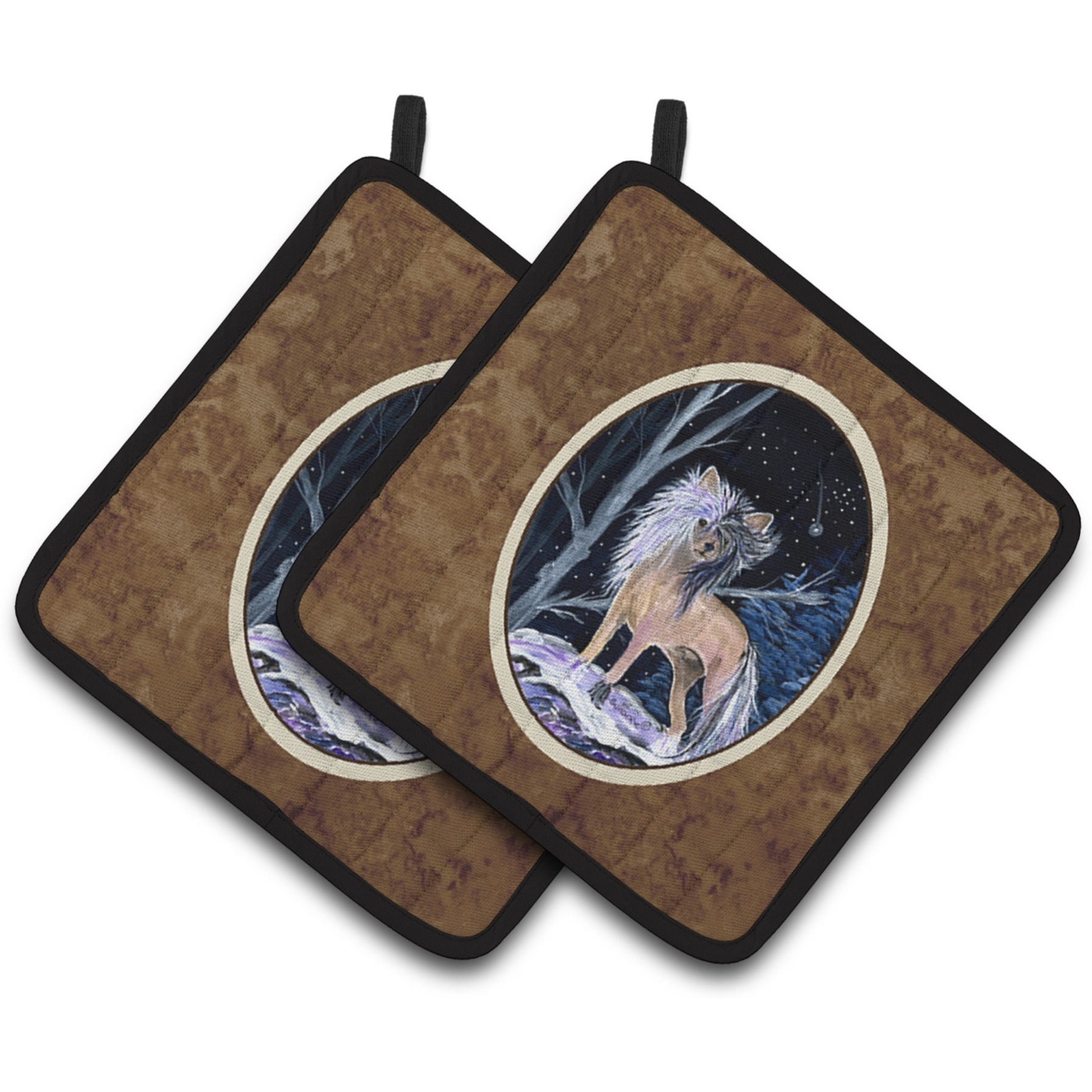 &quotCaroline's Treasures Starry Night Chinese Crested Pair of Pot Holders SS8390PTHD, 7.5HX7.5W, Multicolor"